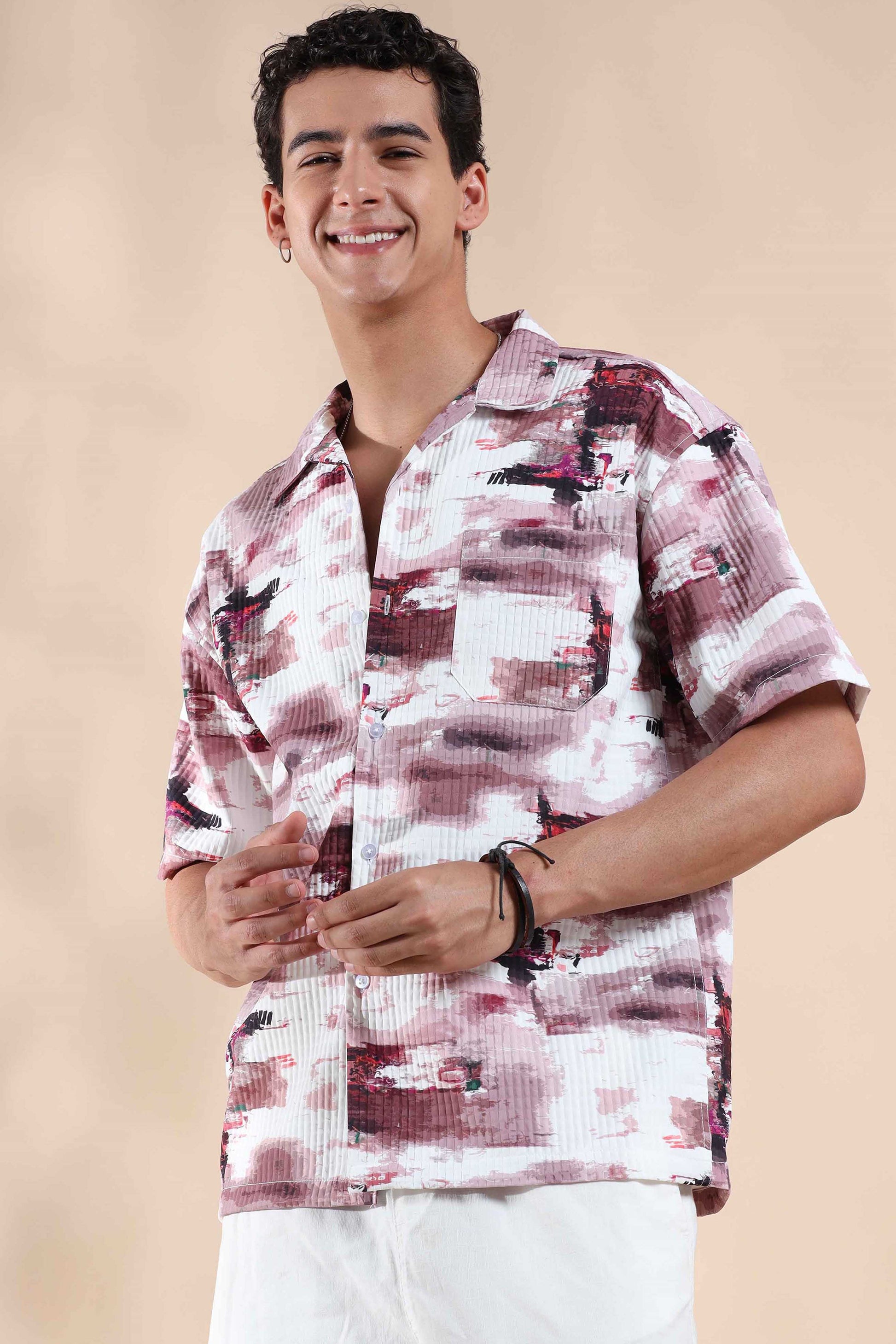 White and Pink Digital Dazzle Baggy Shirts Mens