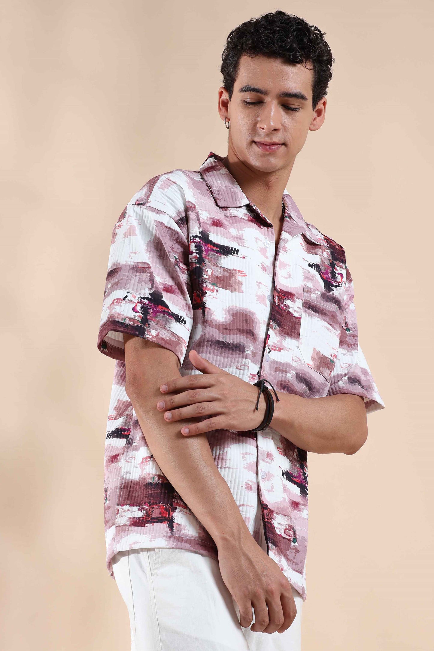 White and Pink Digital Dazzle Baggy Shirts Mens