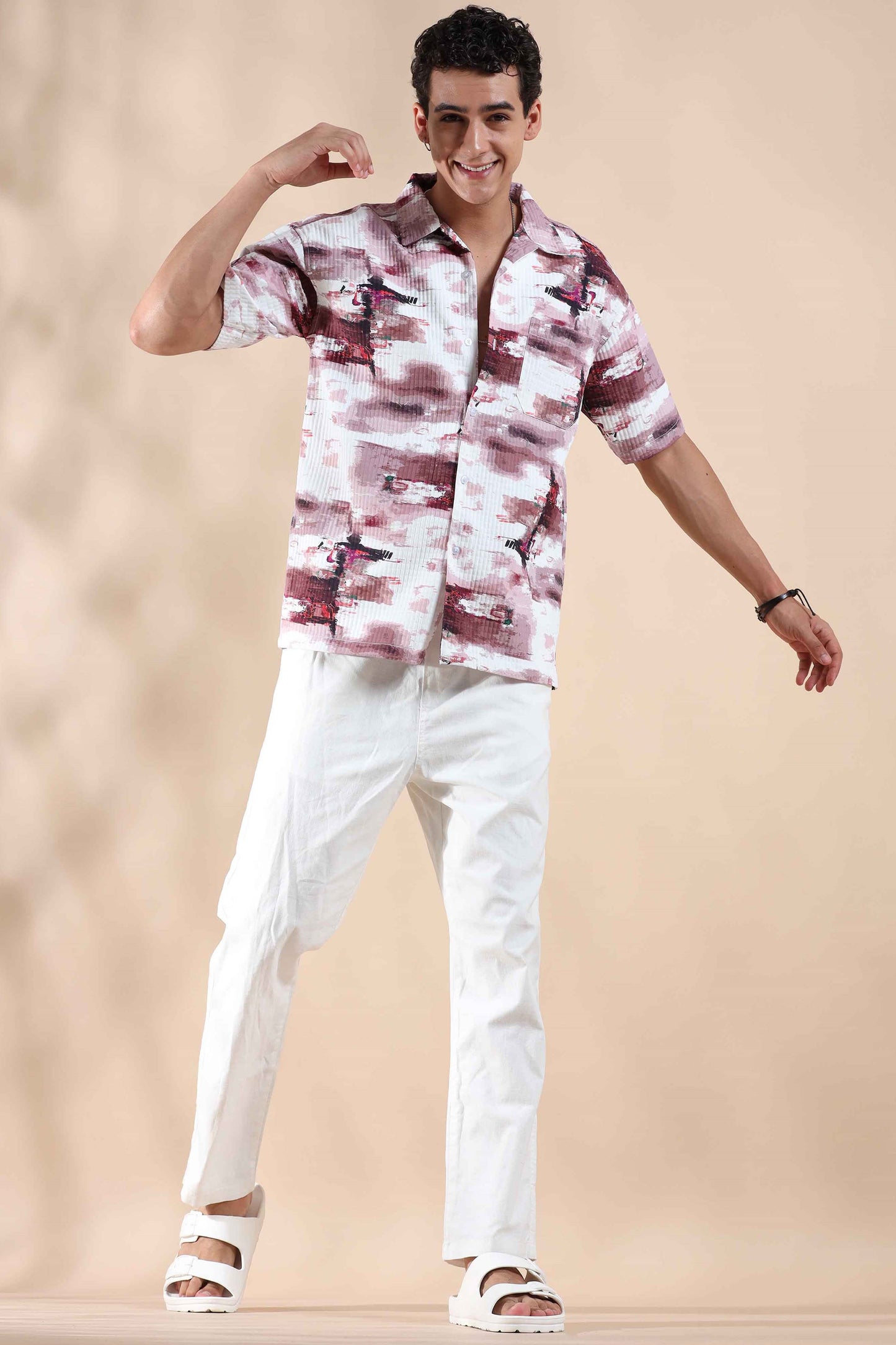 White and Pink Digital Dazzle Baggy Shirts Mens