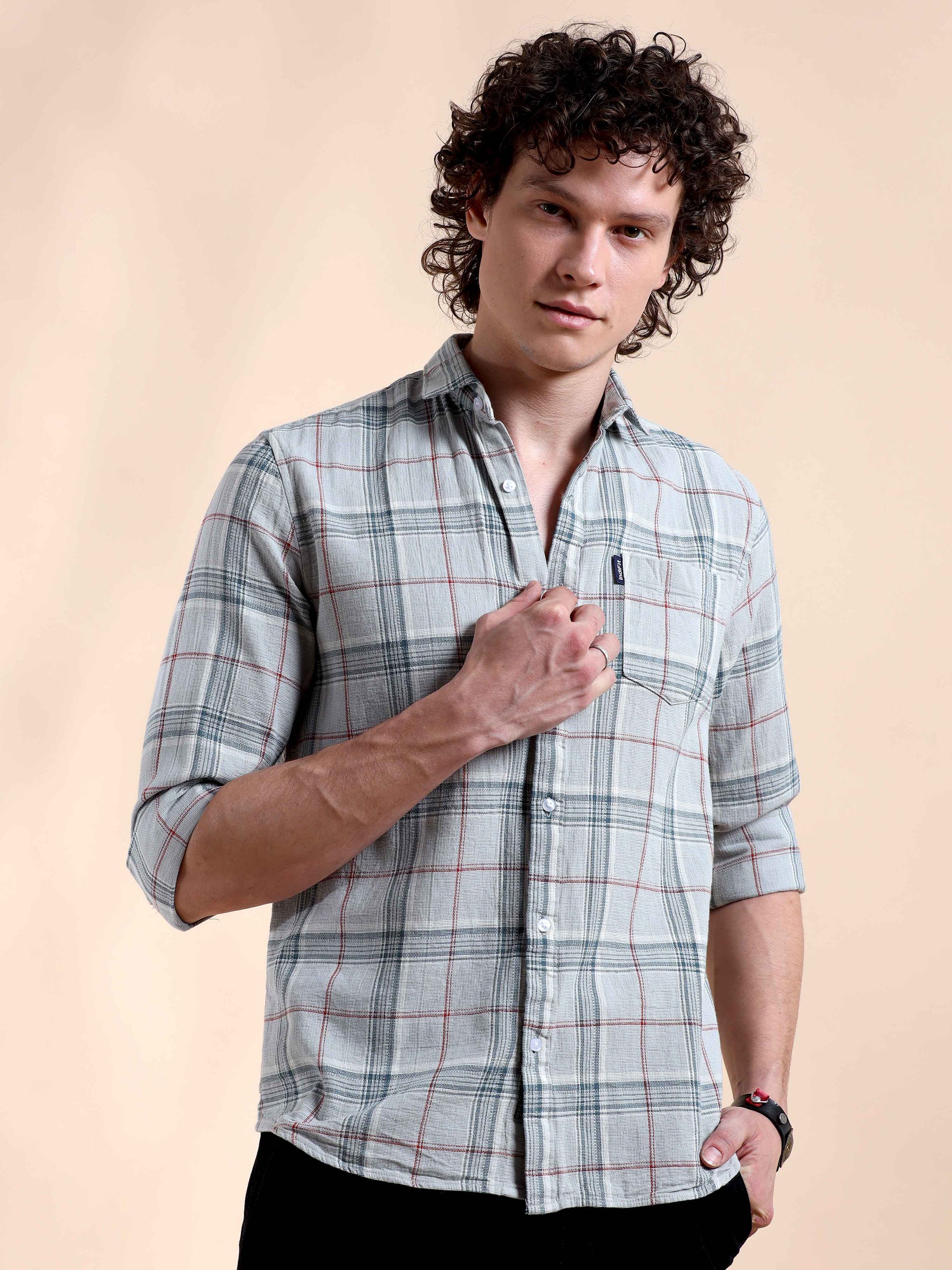 Light Blue Gridlock Glam Check Shirt for Men