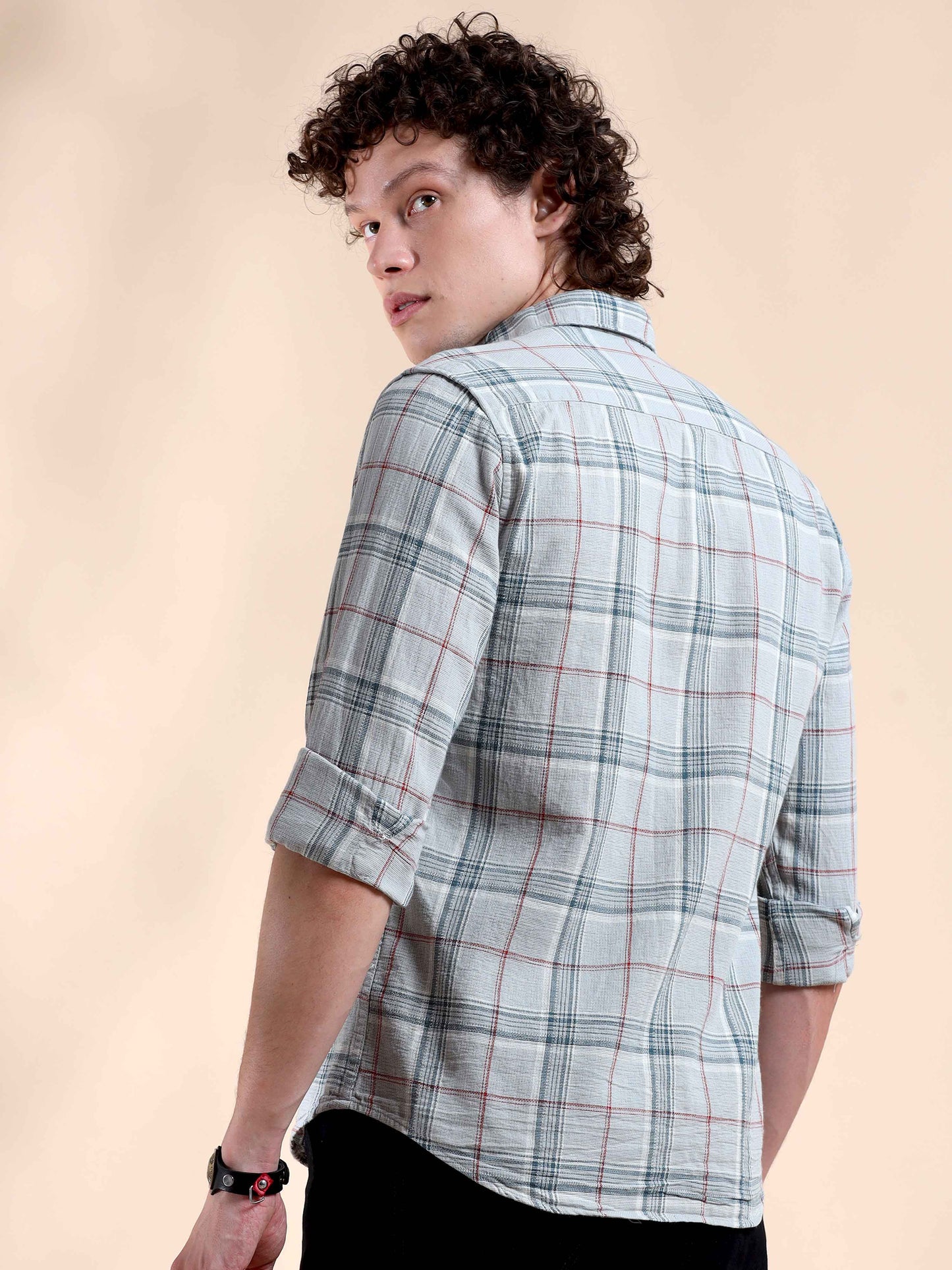 Light Blue Gridlock Glam Check Shirt for Men