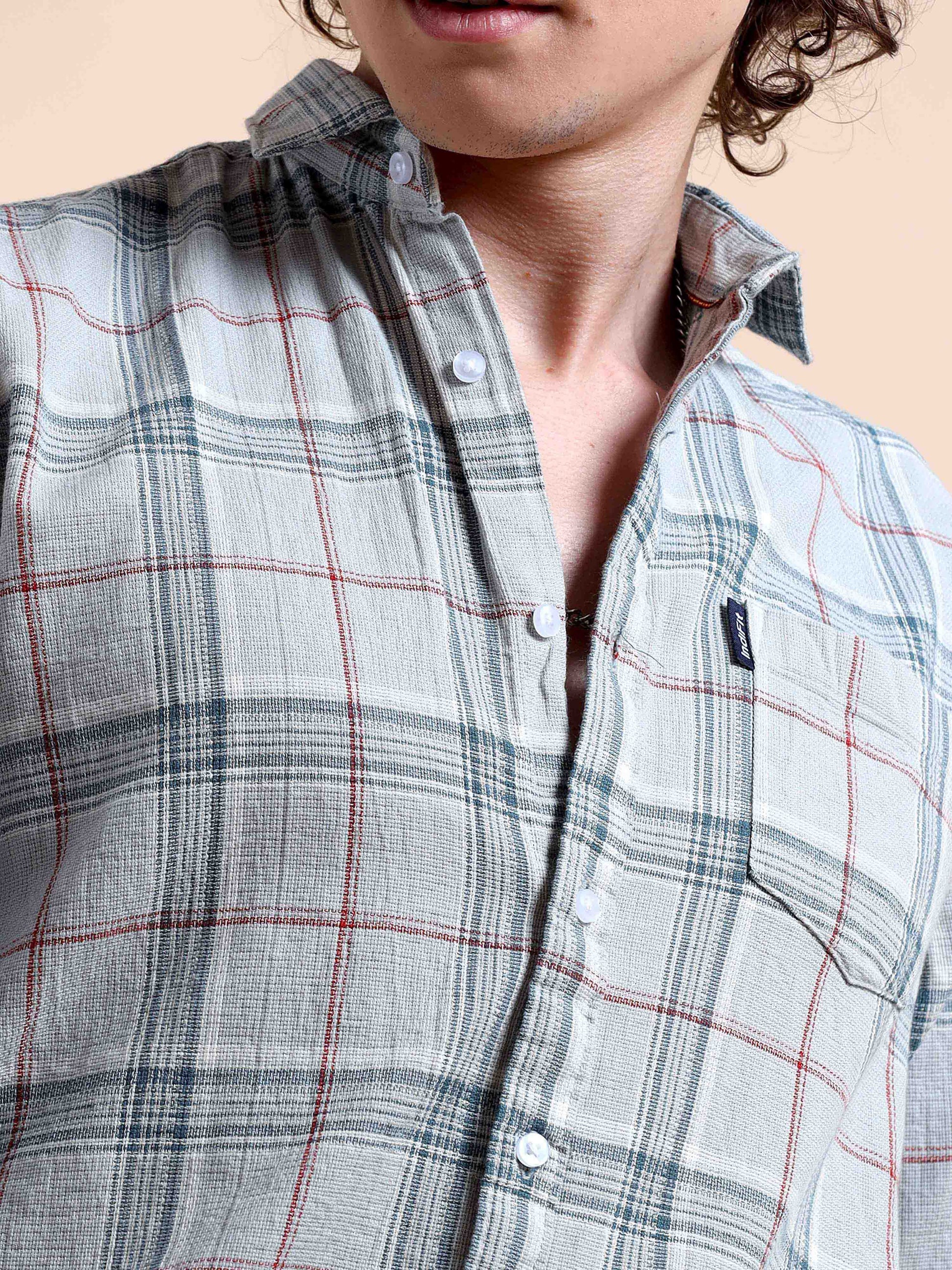 Light Blue Gridlock Glam Check Shirt for Men