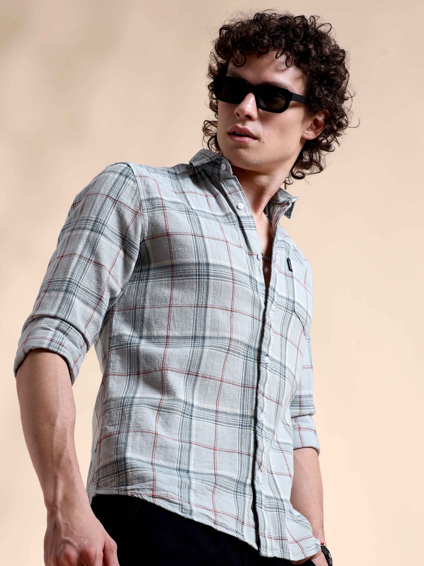 Light Blue Gridlock Glam Check Shirt for Men