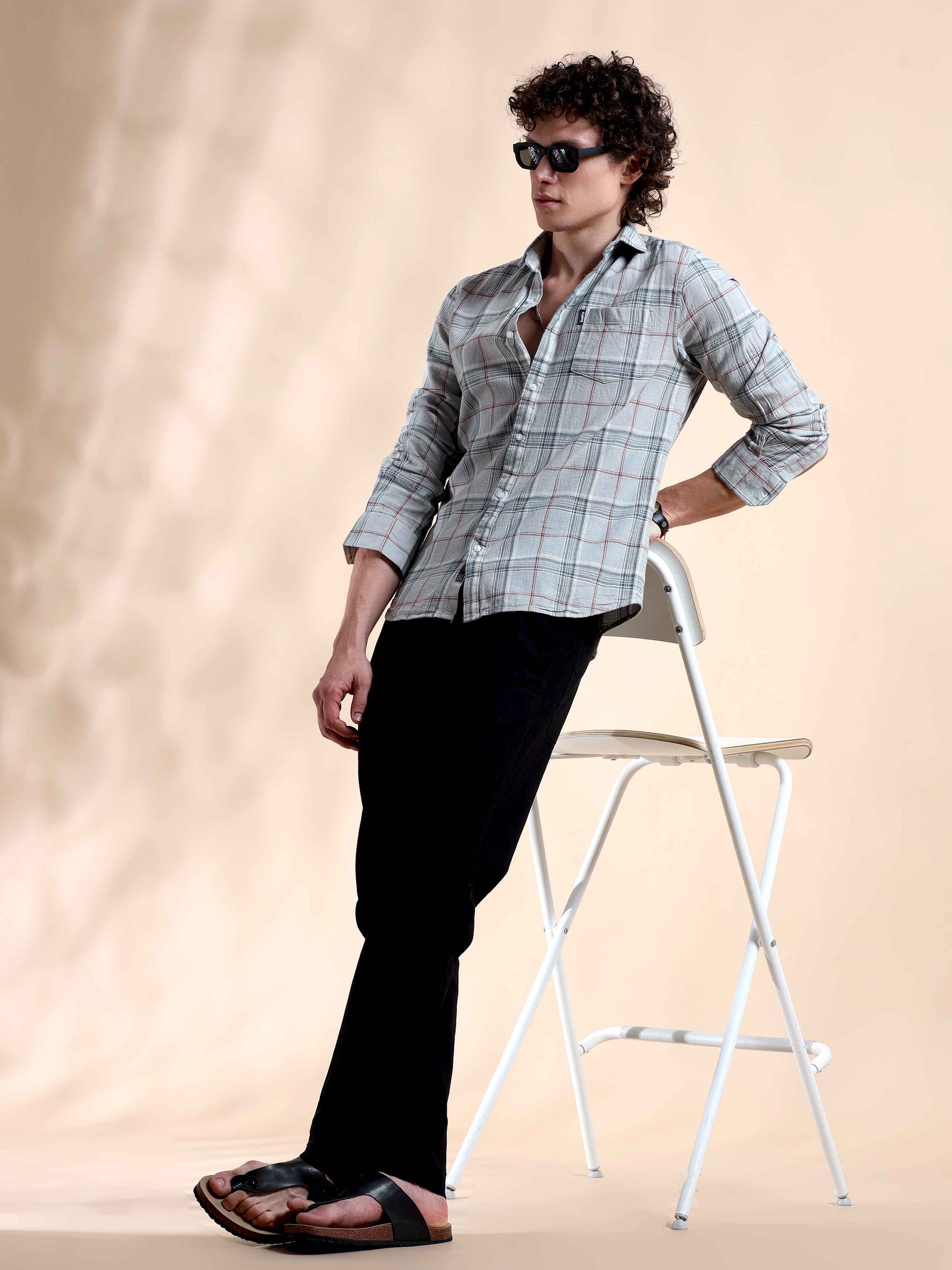 Light Blue Gridlock Glam Check Shirt for Men