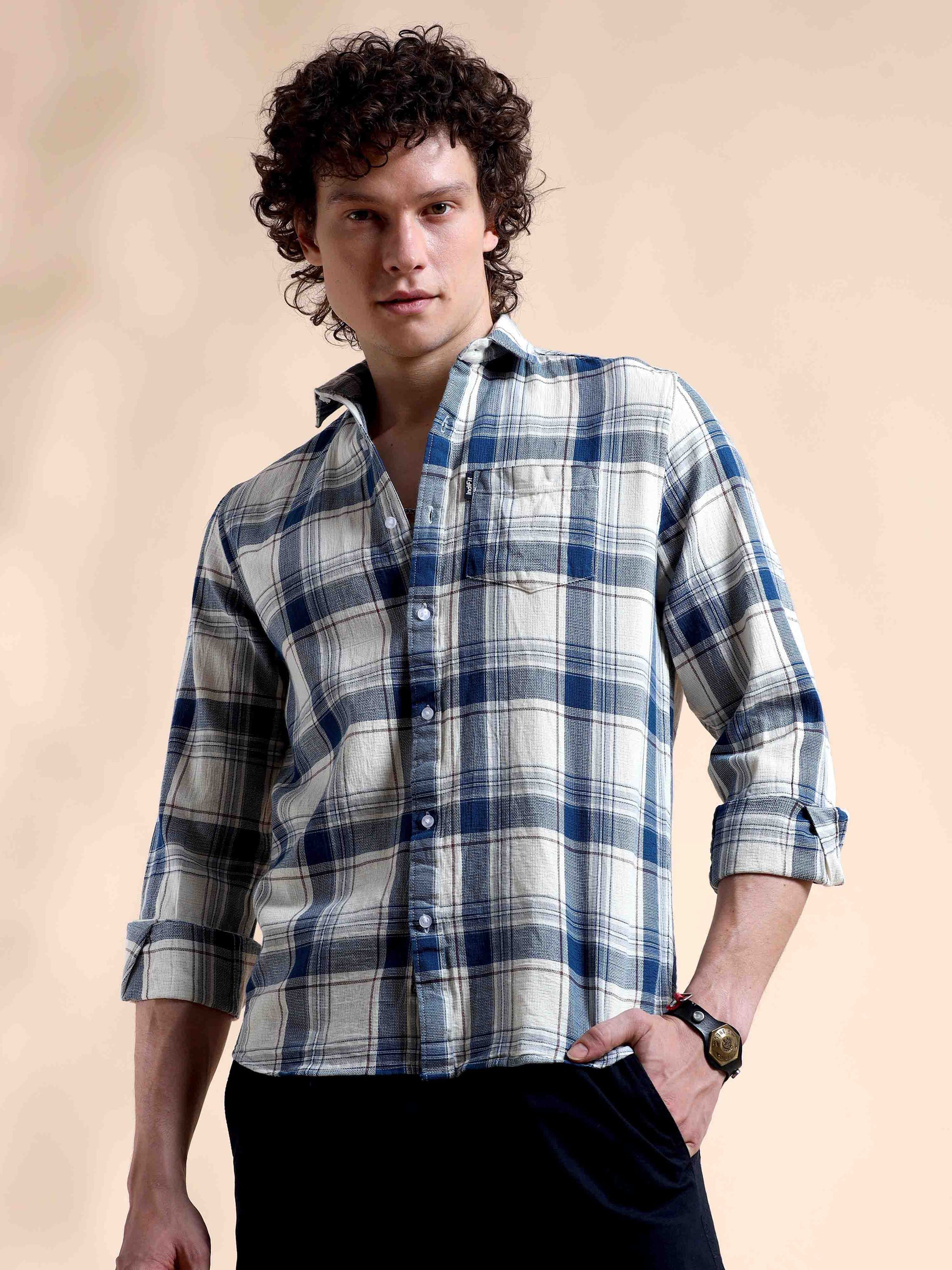 Dark Blue Plaid Parade New Check Shirt for Men