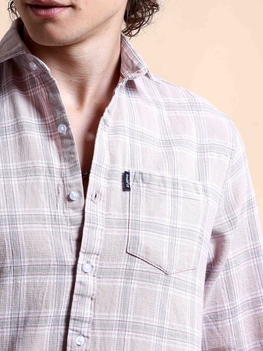 Light Pink Chic Mens Checked Shirts Long Sleeve