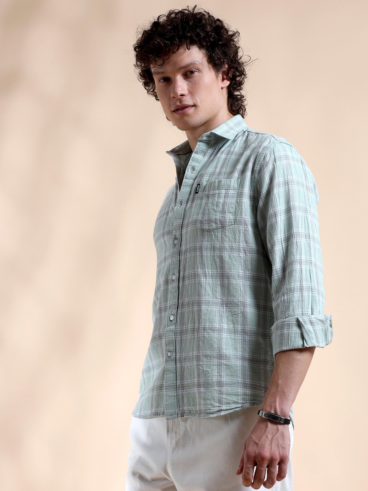 Pista Green Gingham Gala New Style Check Shirt for Men