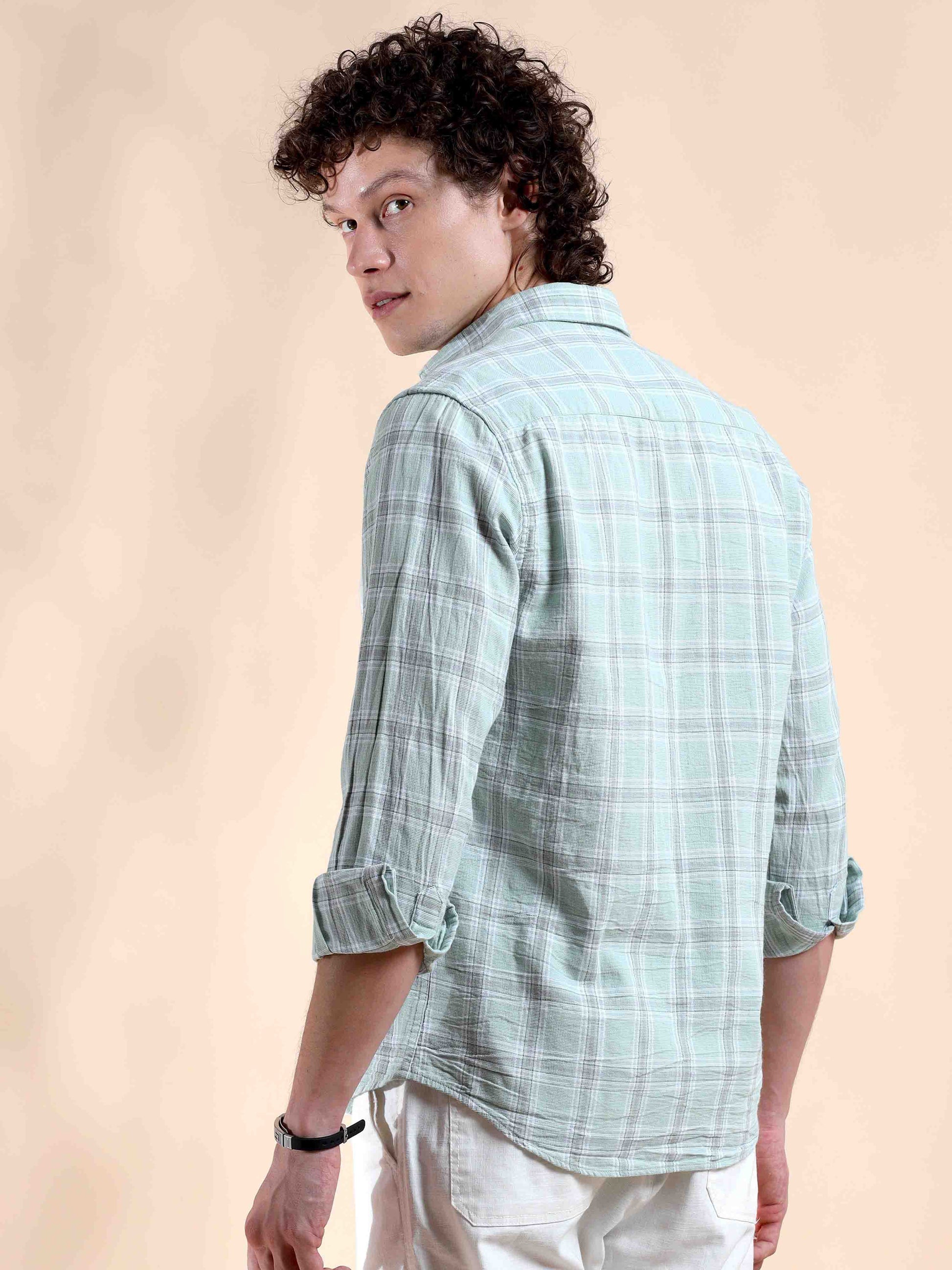 Pista Green Gingham Gala New Style Check Shirt for Men