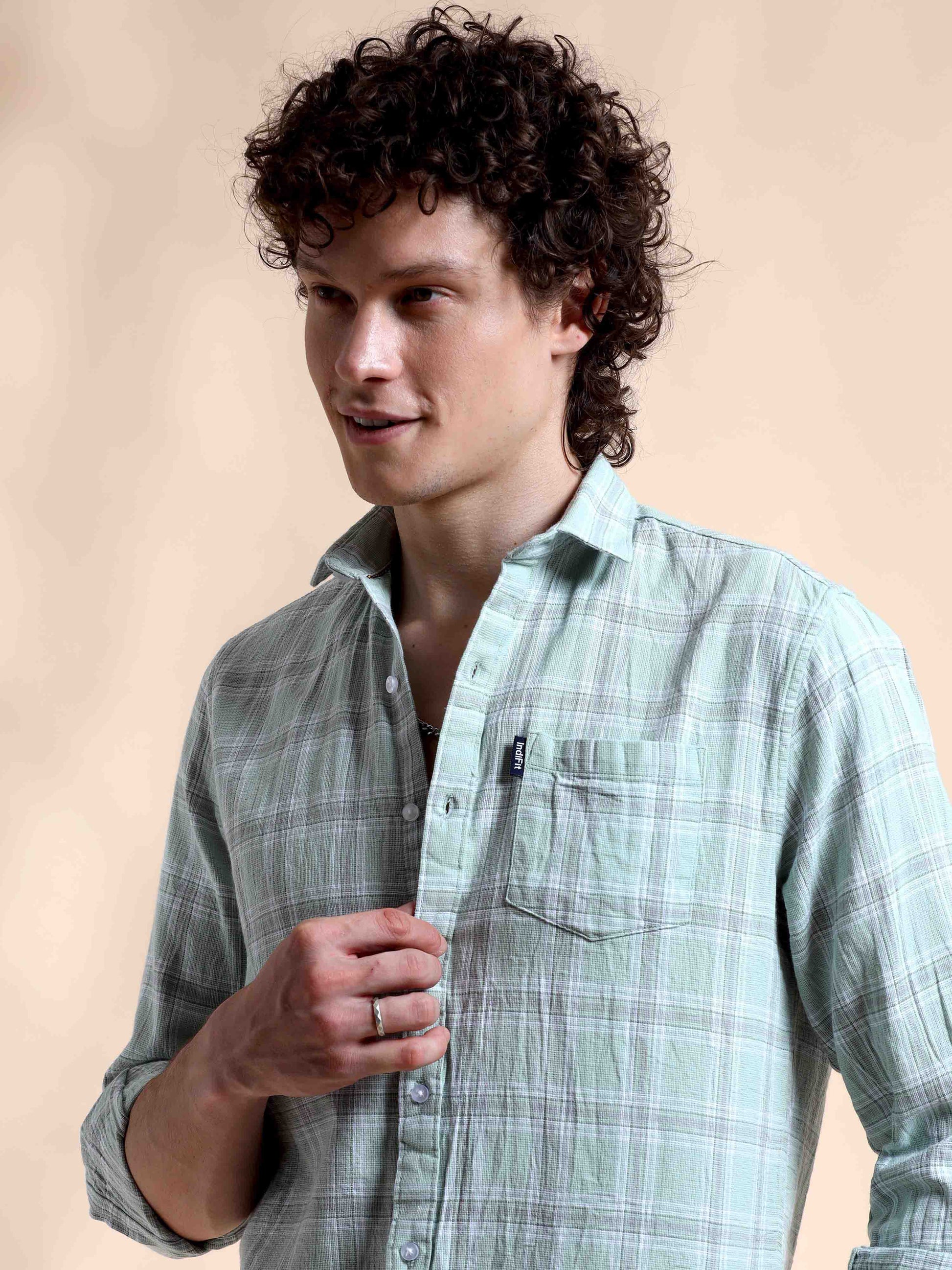 Pista Green Gingham Gala New Style Check Shirt for Men