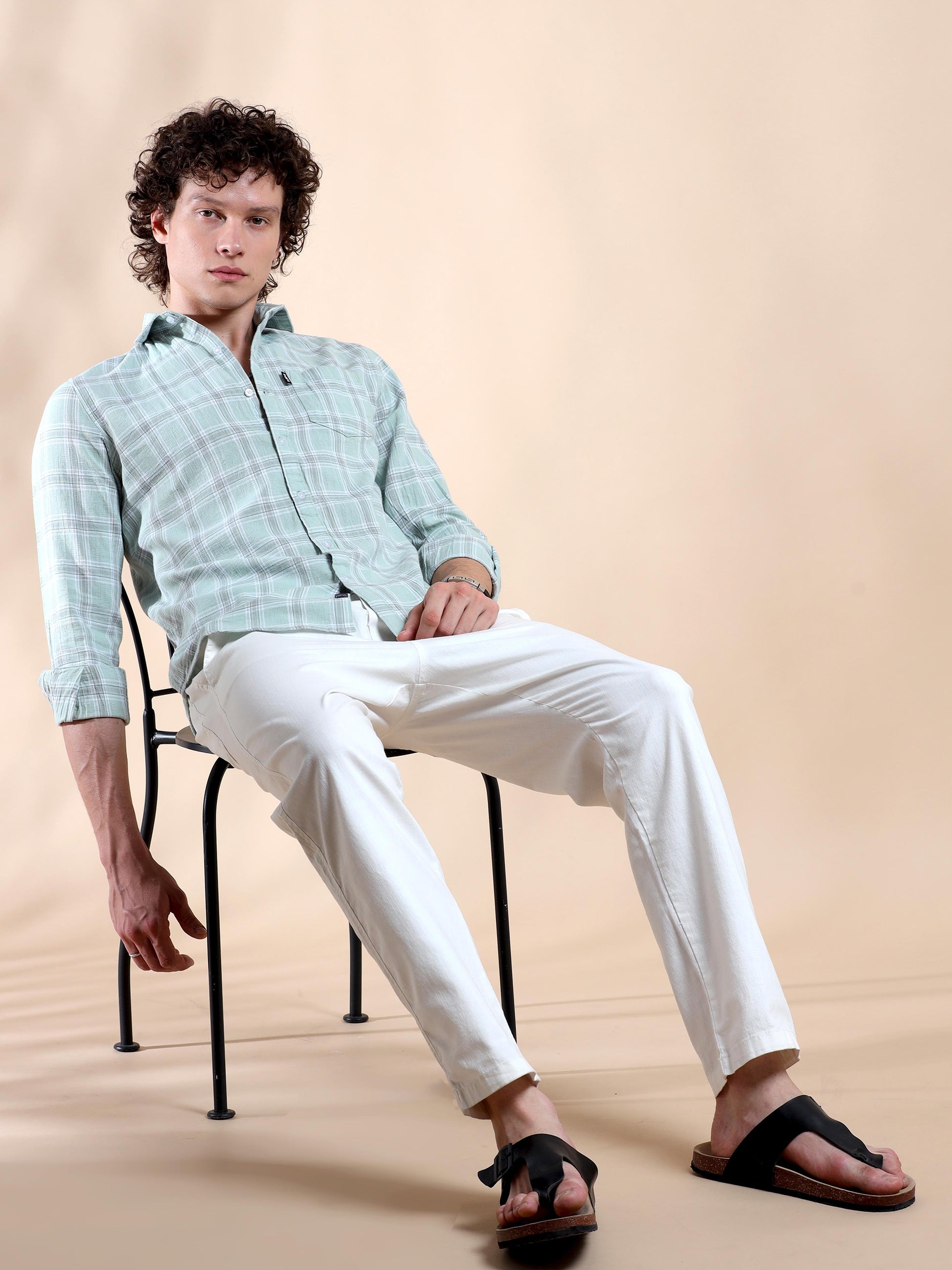 Pista Green Gingham Gala New Style Check Shirt for Men