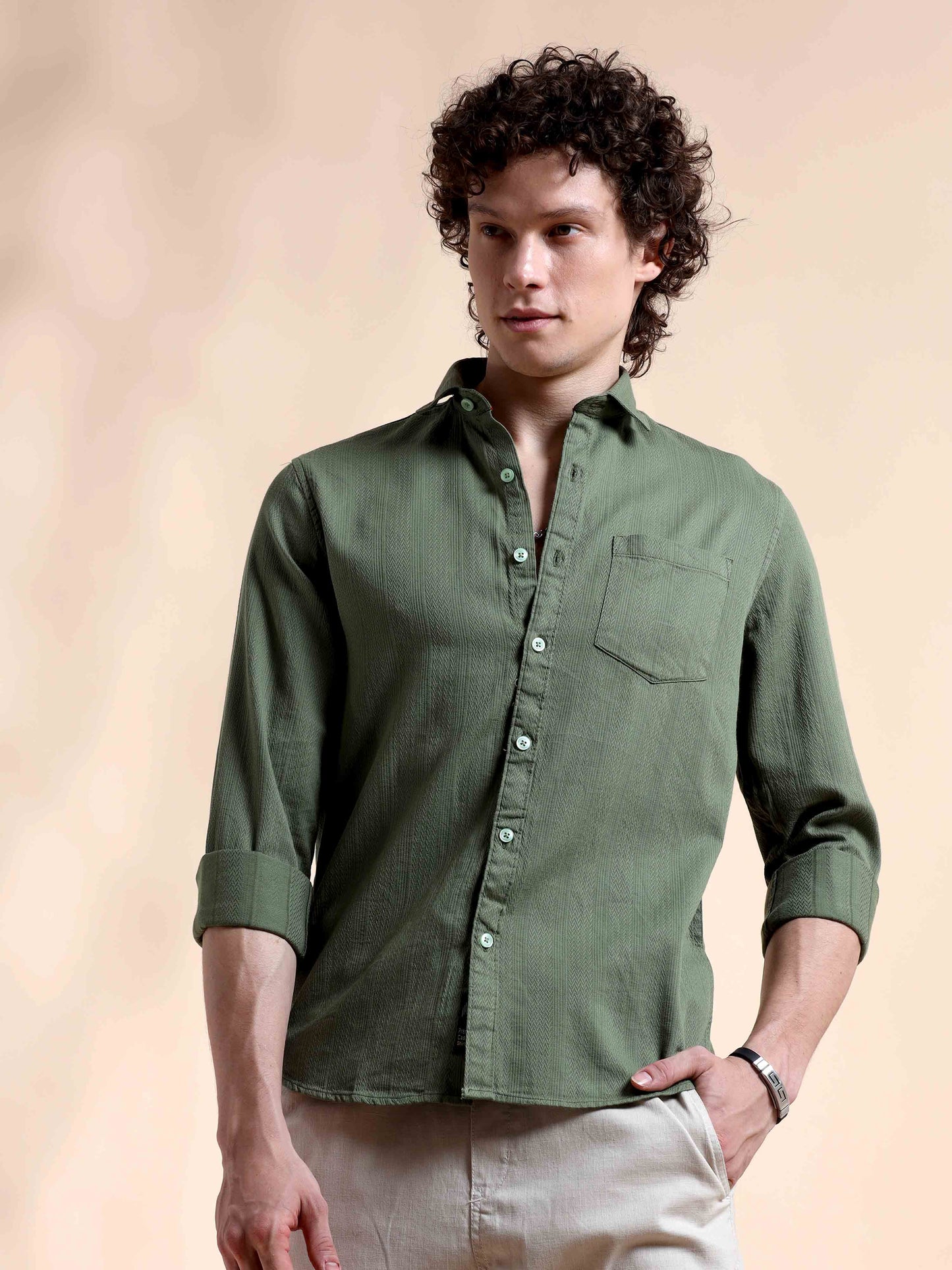 Sage Green Self Dobby Shirt