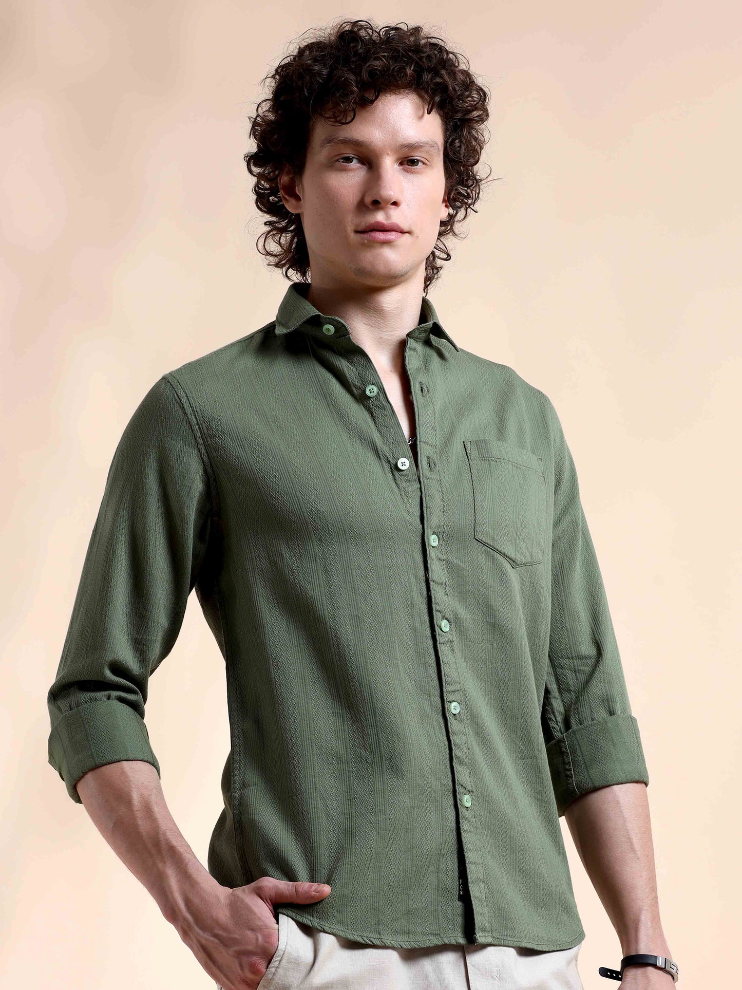 Sage Green Self Dobby Shirt