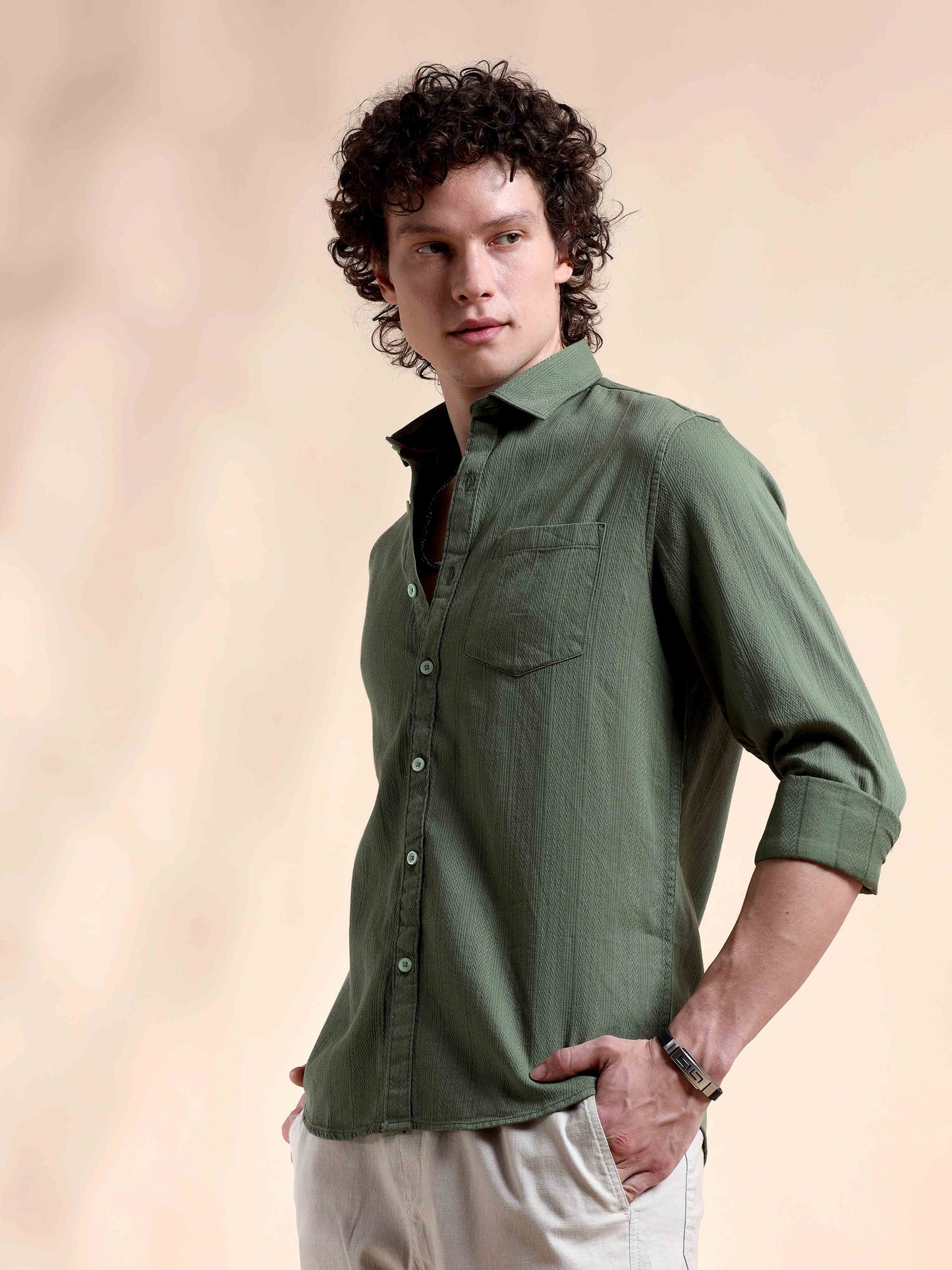 Sage Green Self Dobby Shirt