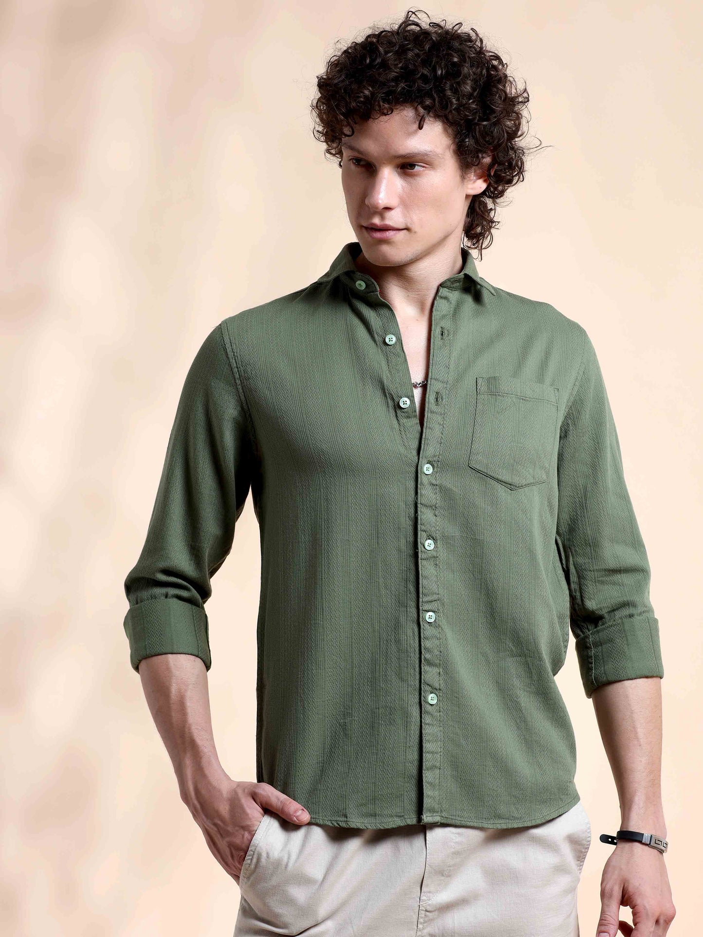 Sage Green Self Dobby Shirt