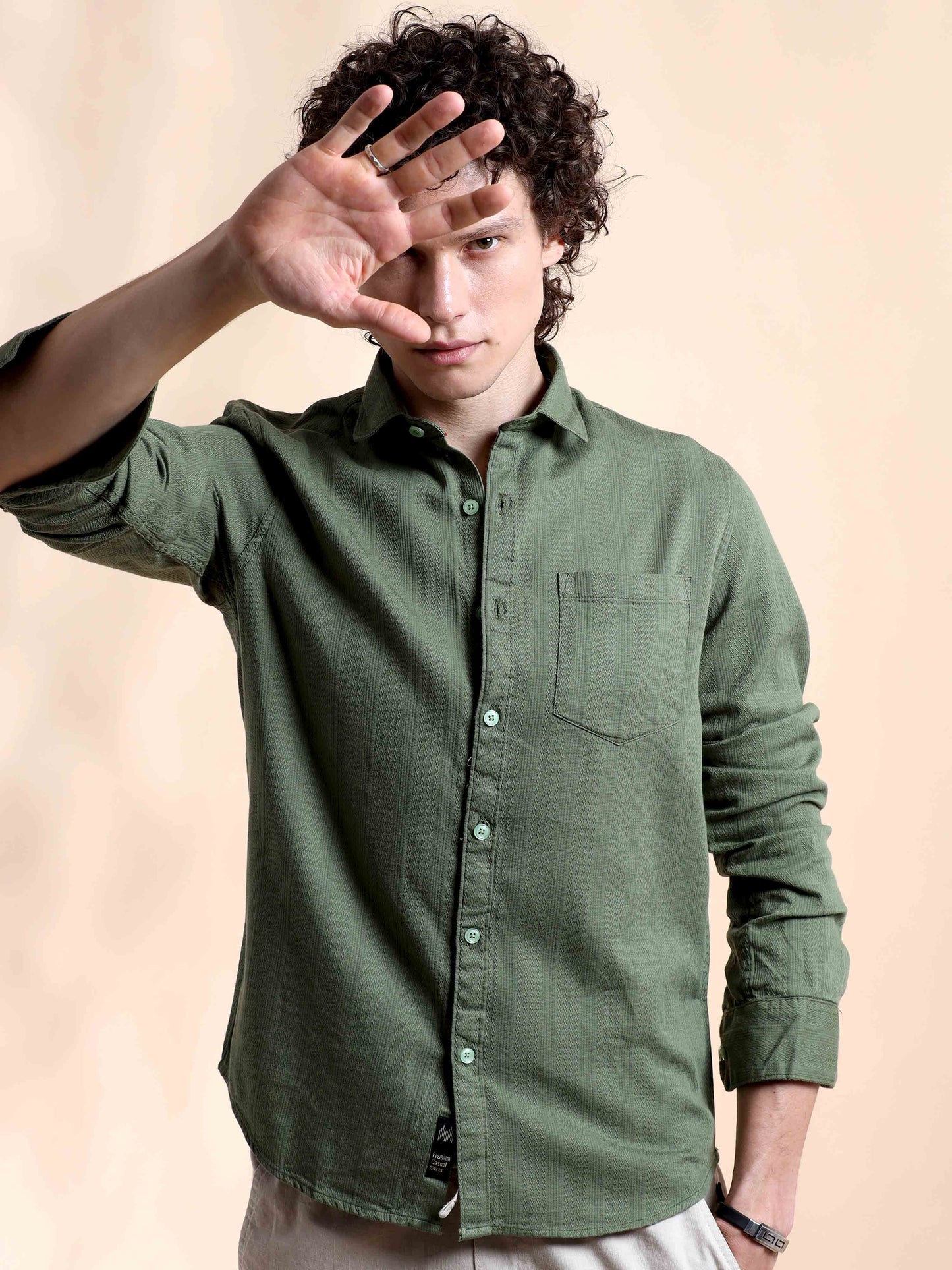 Sage Green Self Dobby Shirt