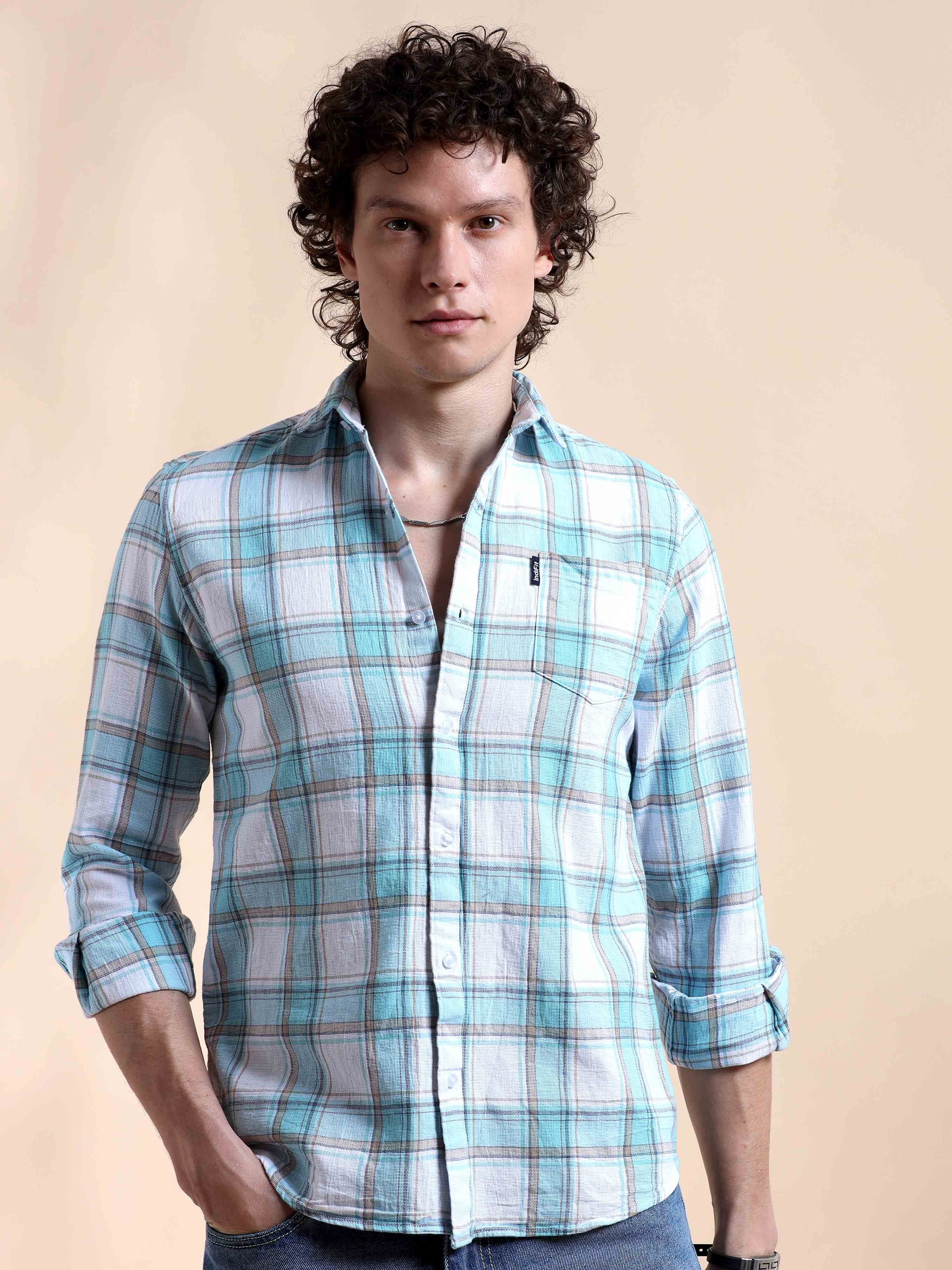 Sky Blue Check Shirt for Men