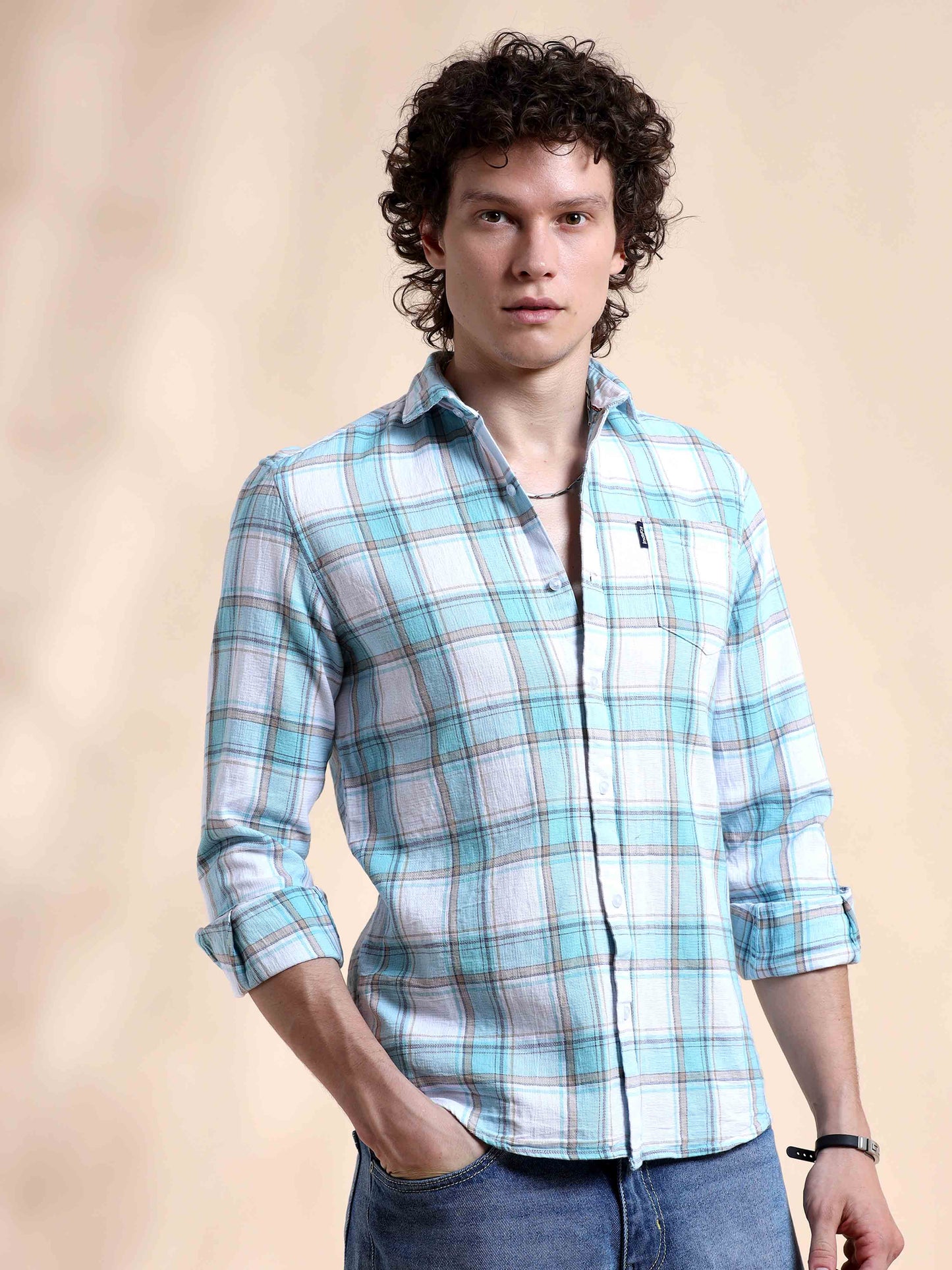 Sky Blue Check Shirt for Men