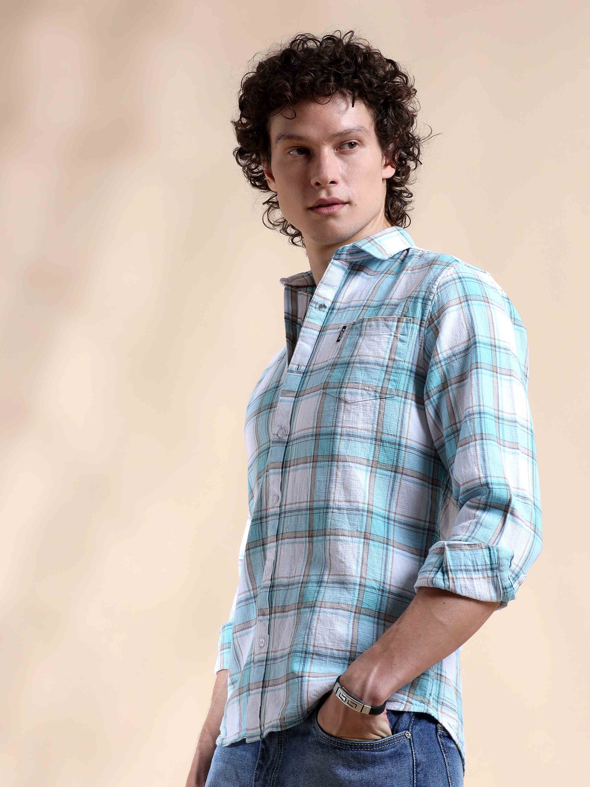 Sky Blue Check Shirt for Men