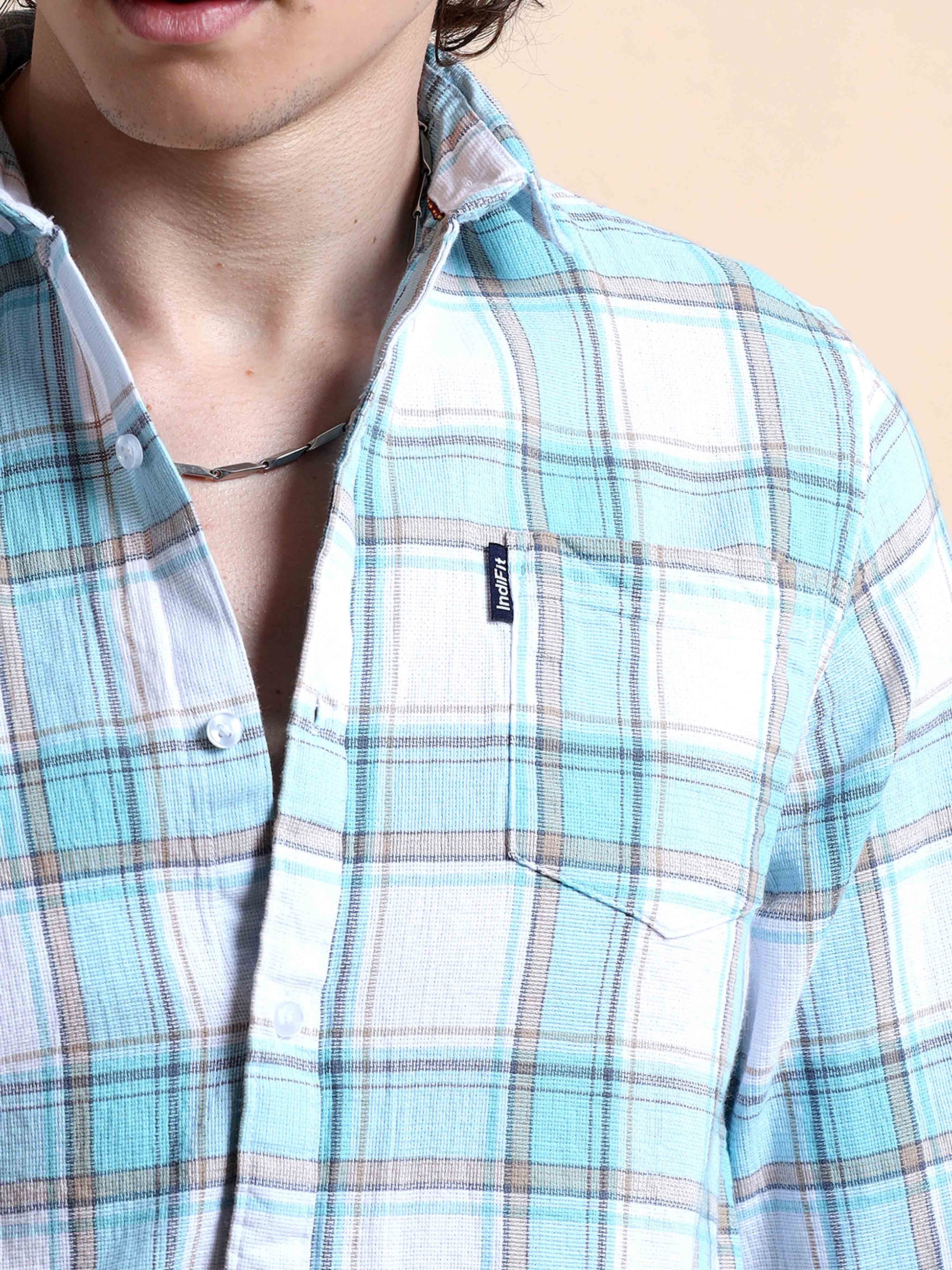 Sky Blue Check Shirt for Men