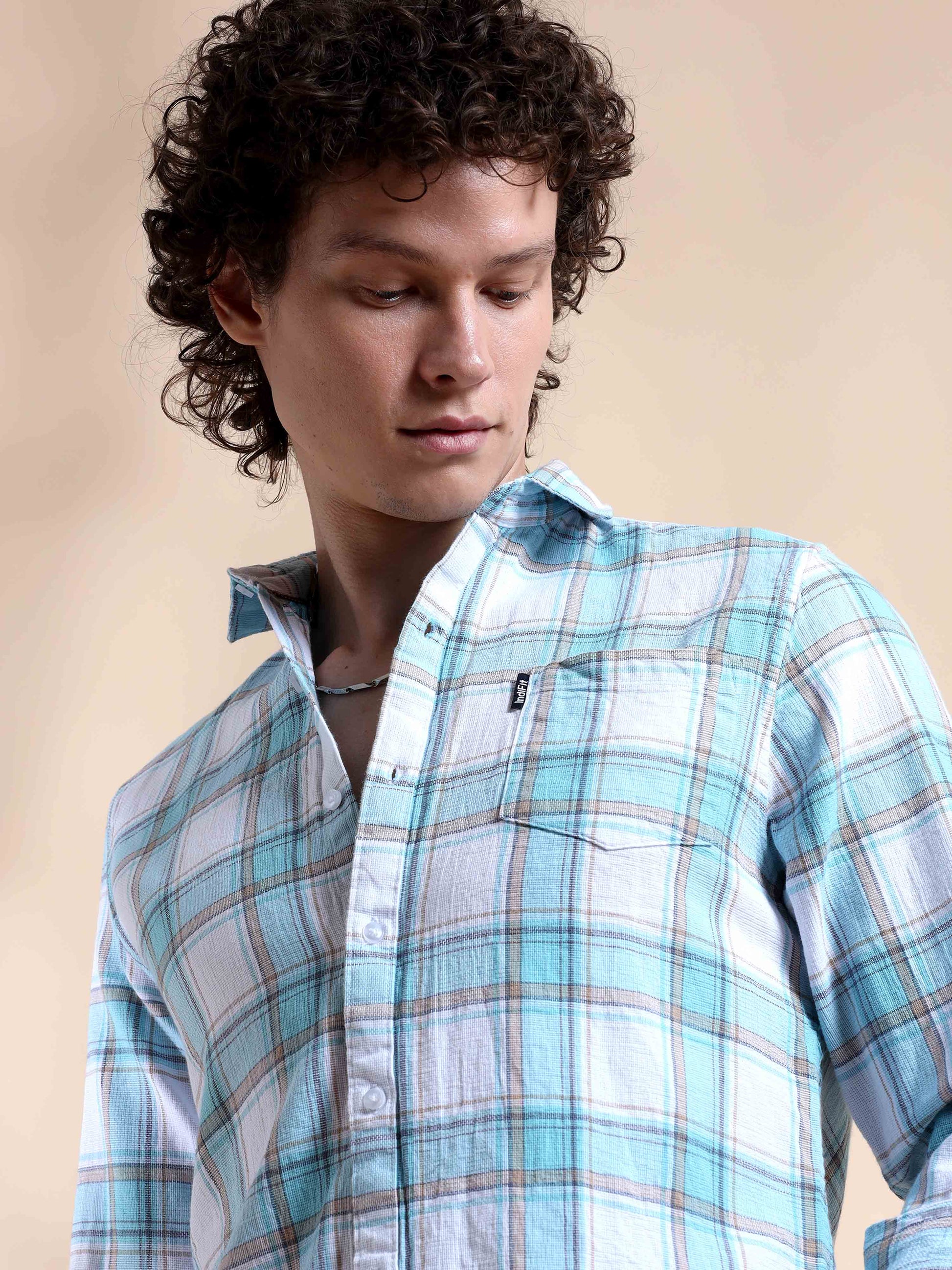 Sky Blue Check Shirt for Men