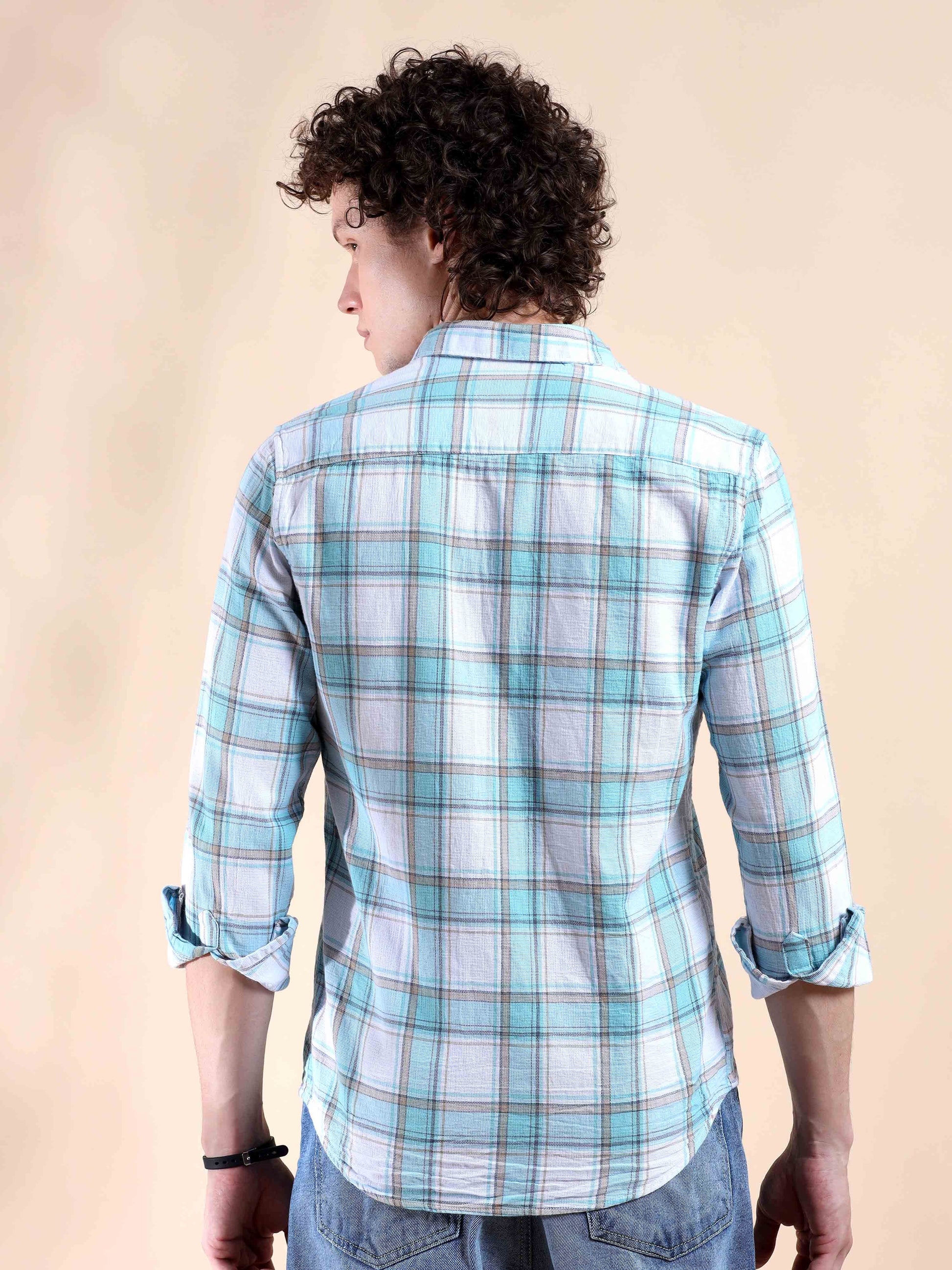 Sky Blue Check Shirt for Men