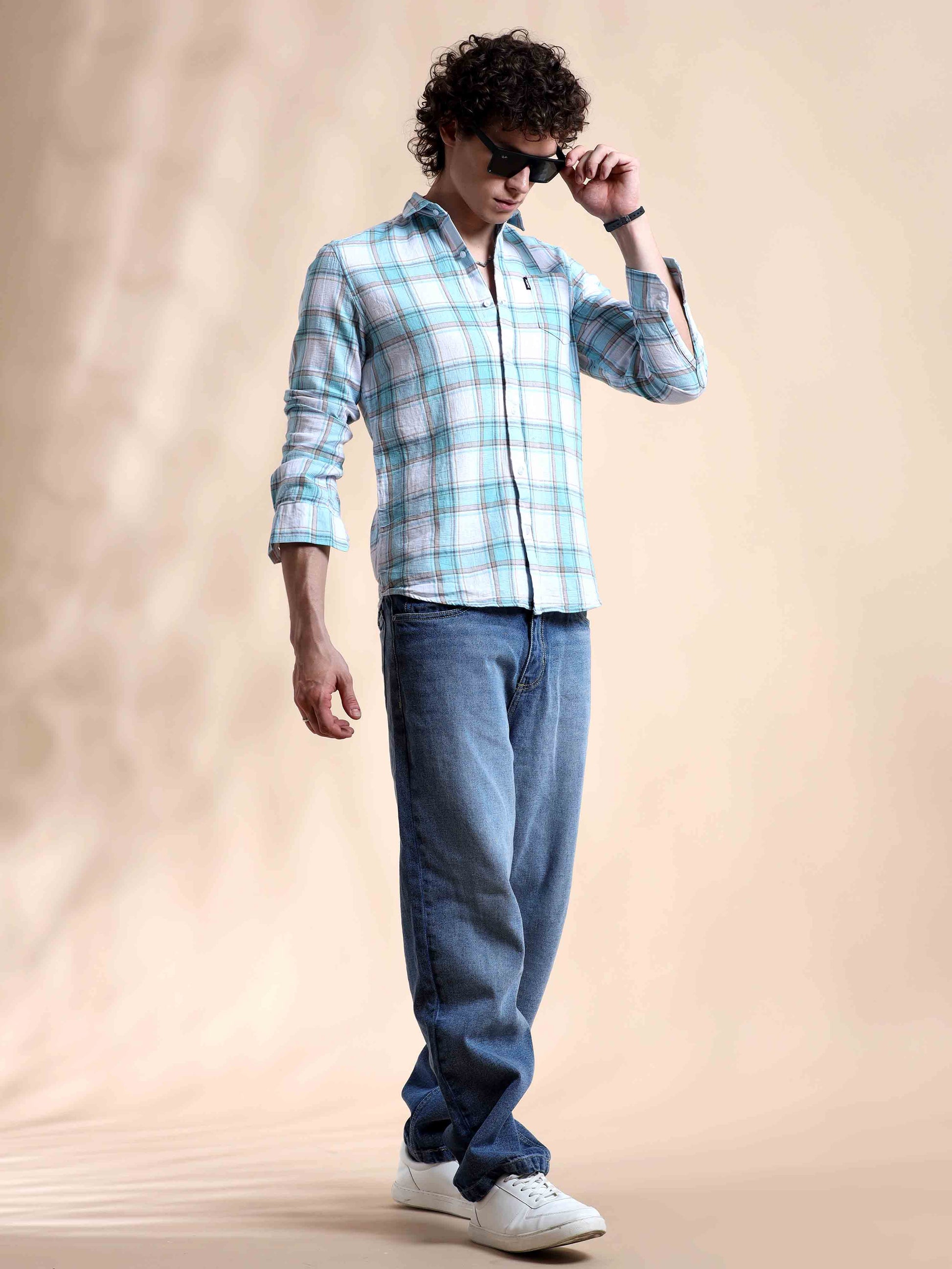 Sky Blue Check Shirt for Men