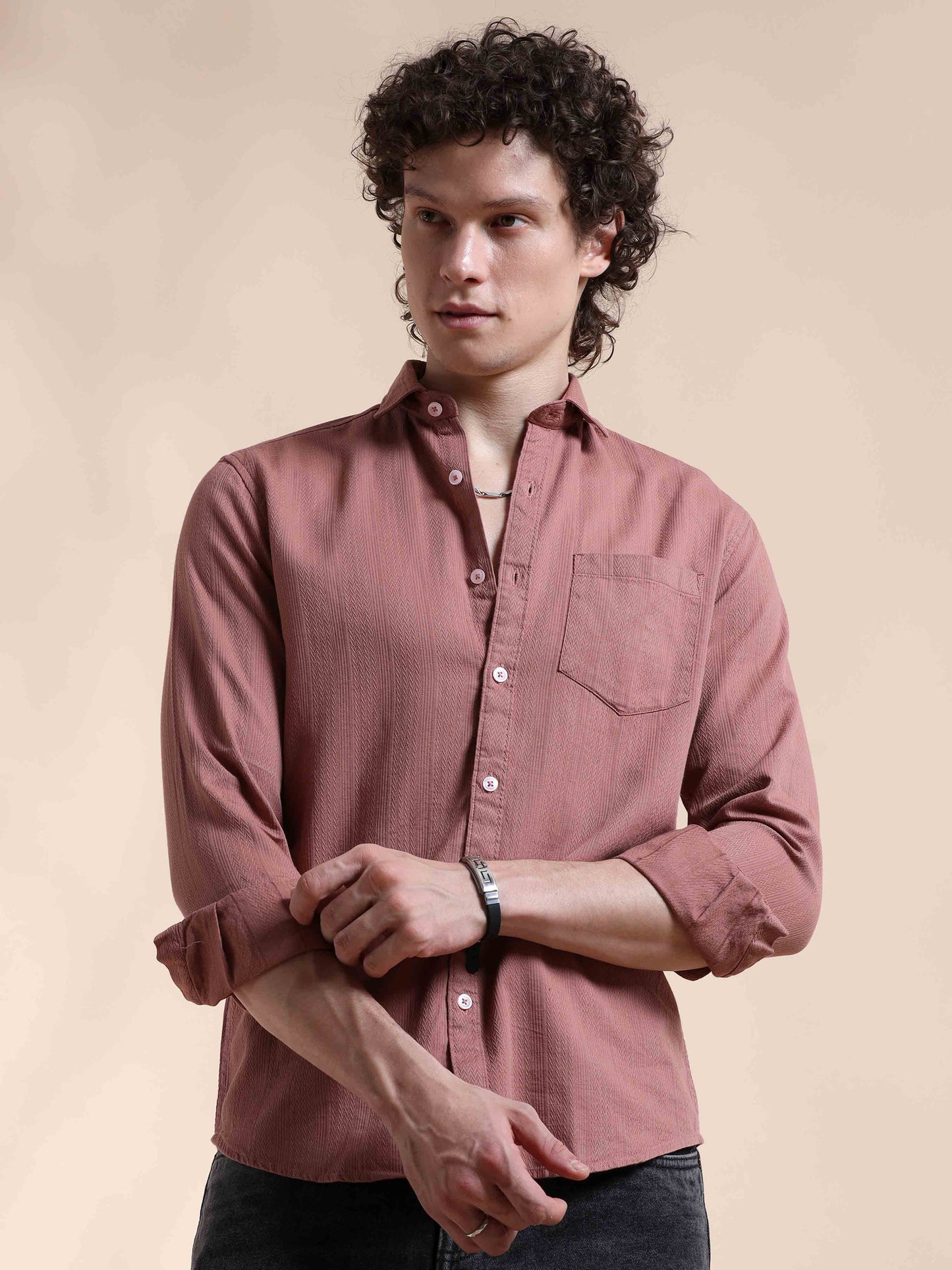 Rose Taupe Self Dobby Shirt