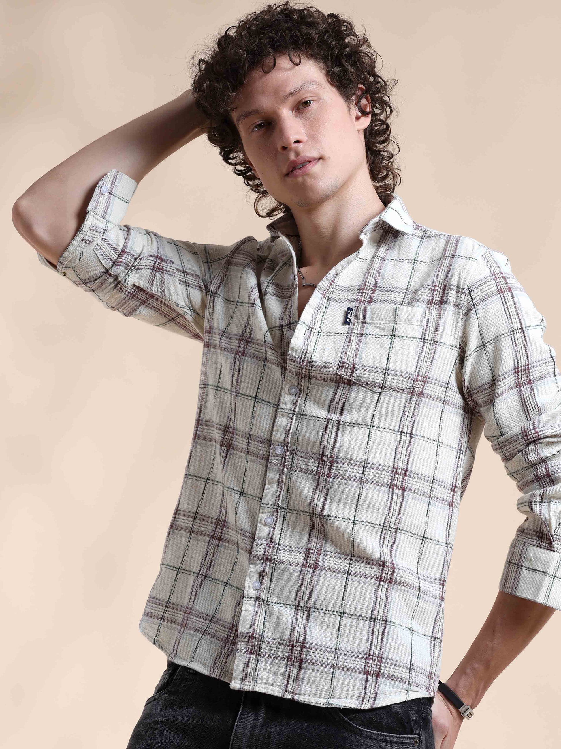  Off White and Pink Gridlock Gentry New Check Shirt for Men