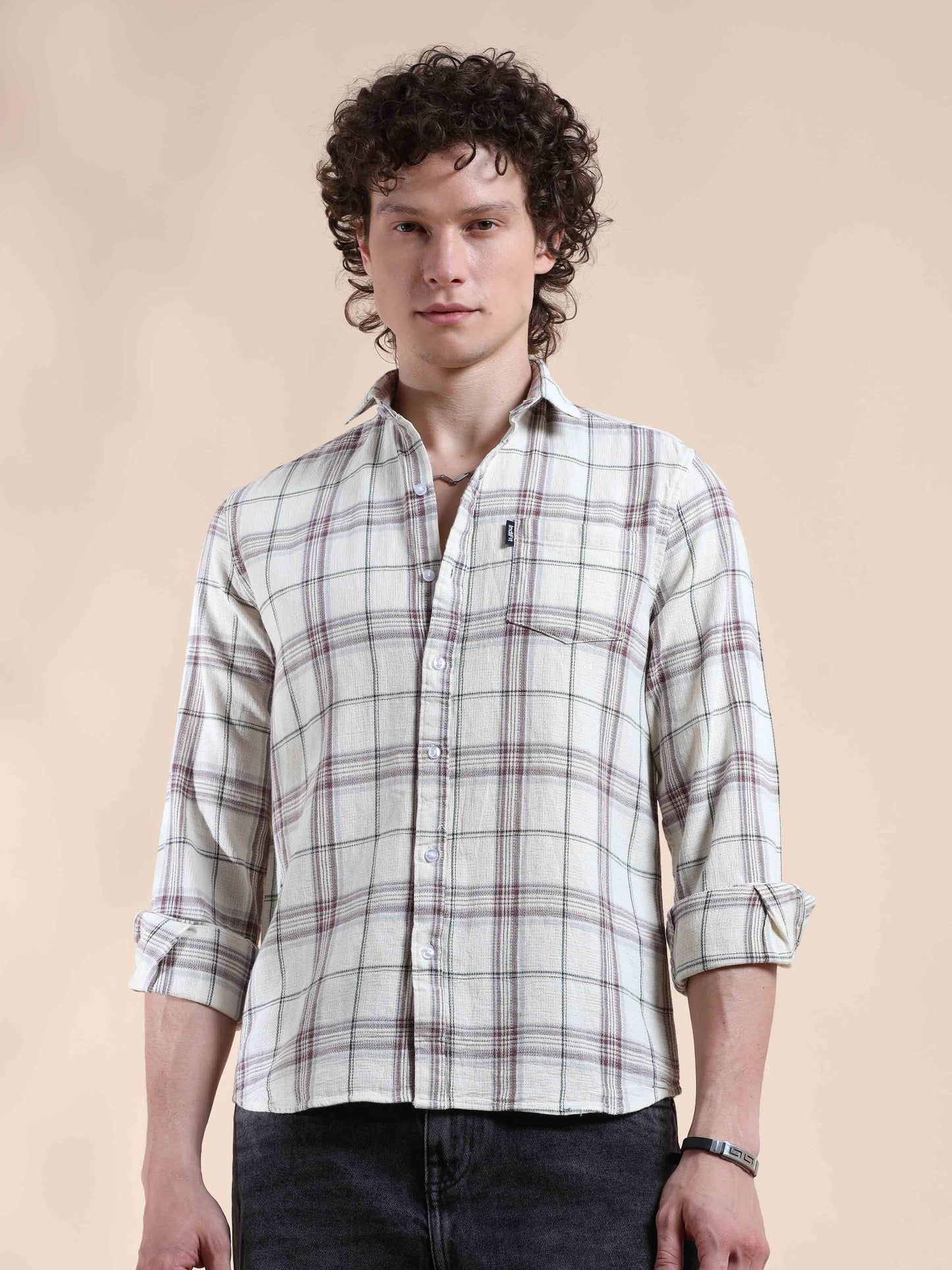  Off White and Pink Gridlock Gentry New Check Shirt for Men