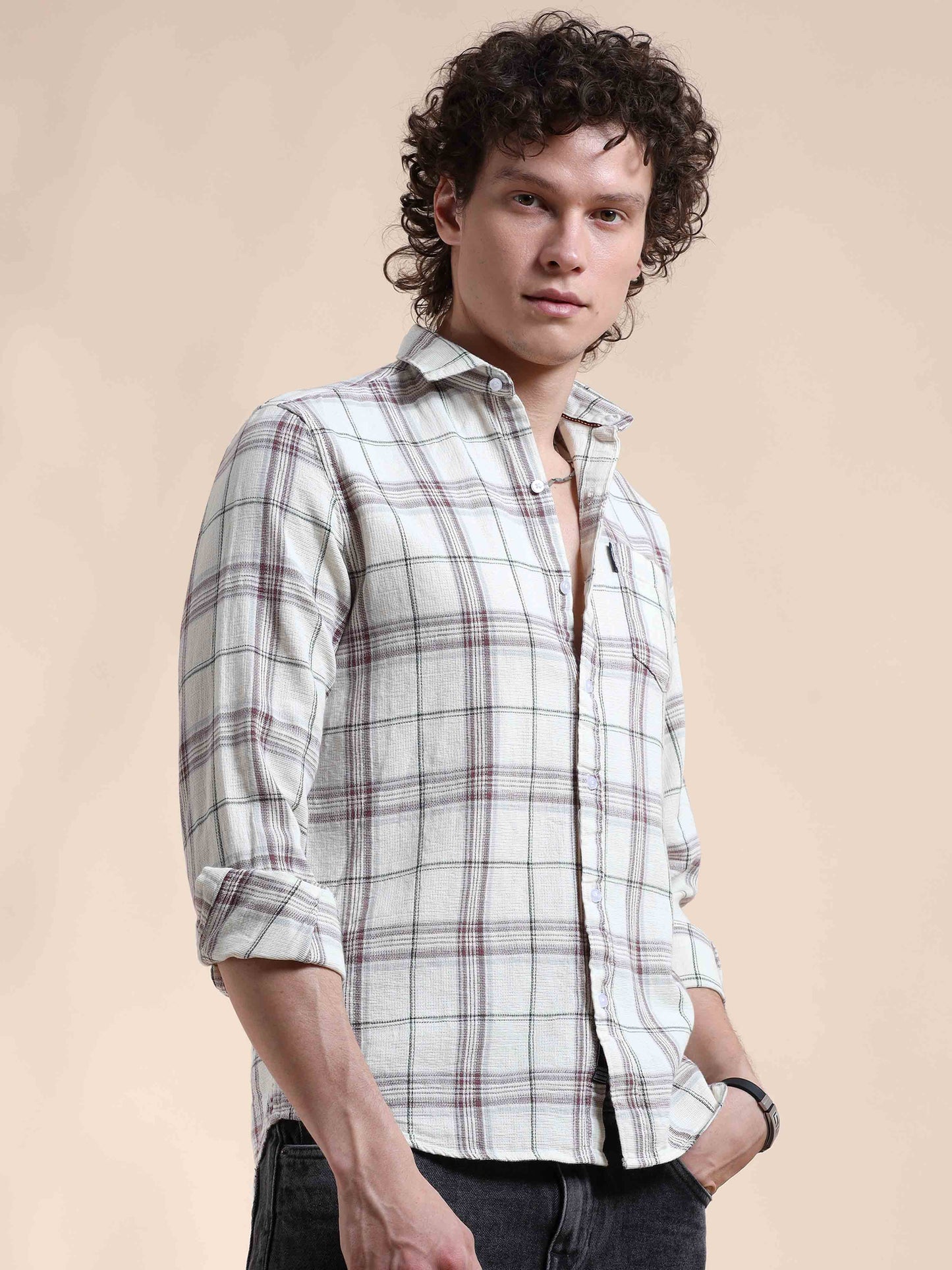  Off White and Pink Gridlock Gentry New Check Shirt for Men