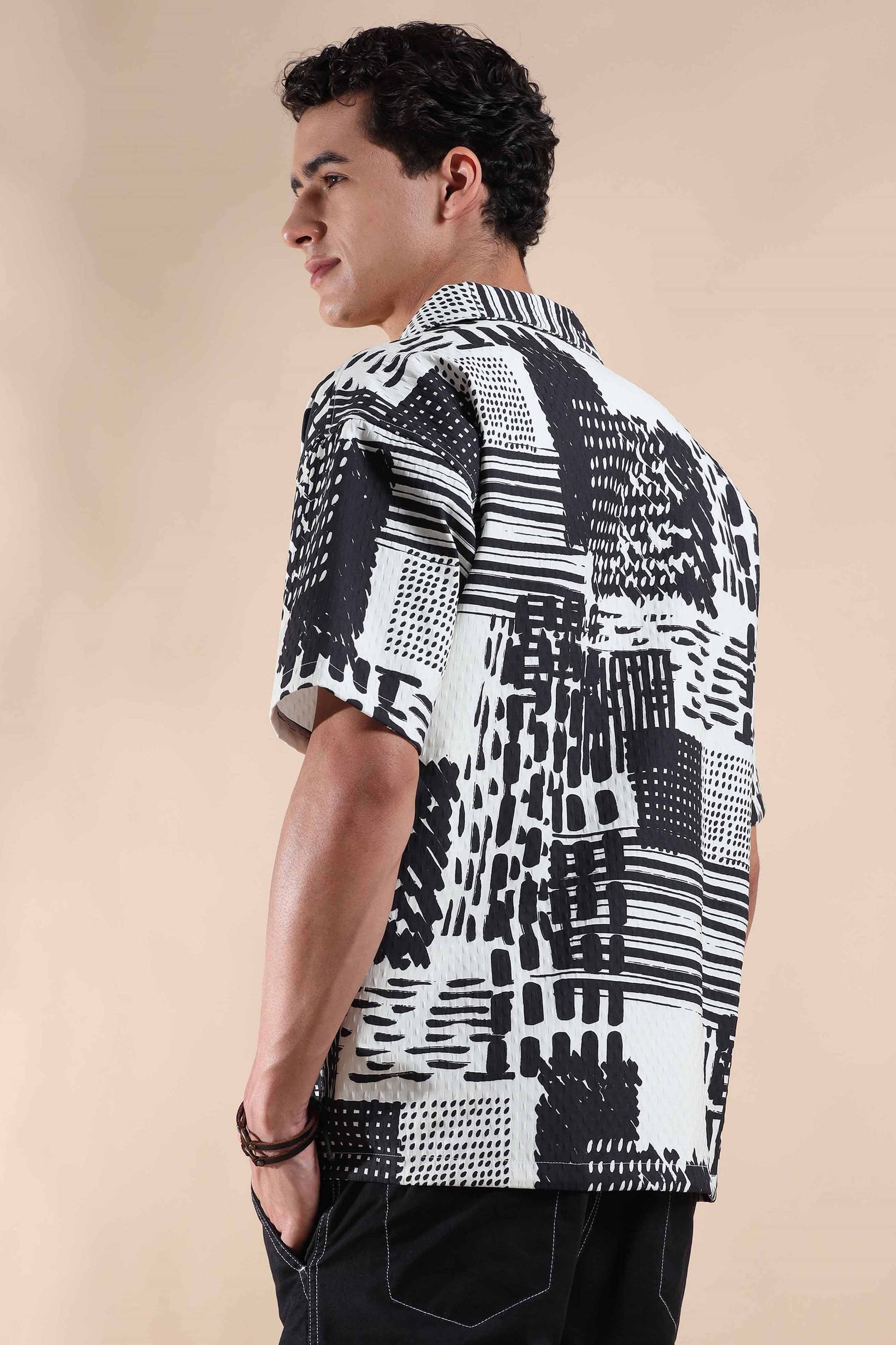 Black and White Digiart Imported Baggy Shirts Mens