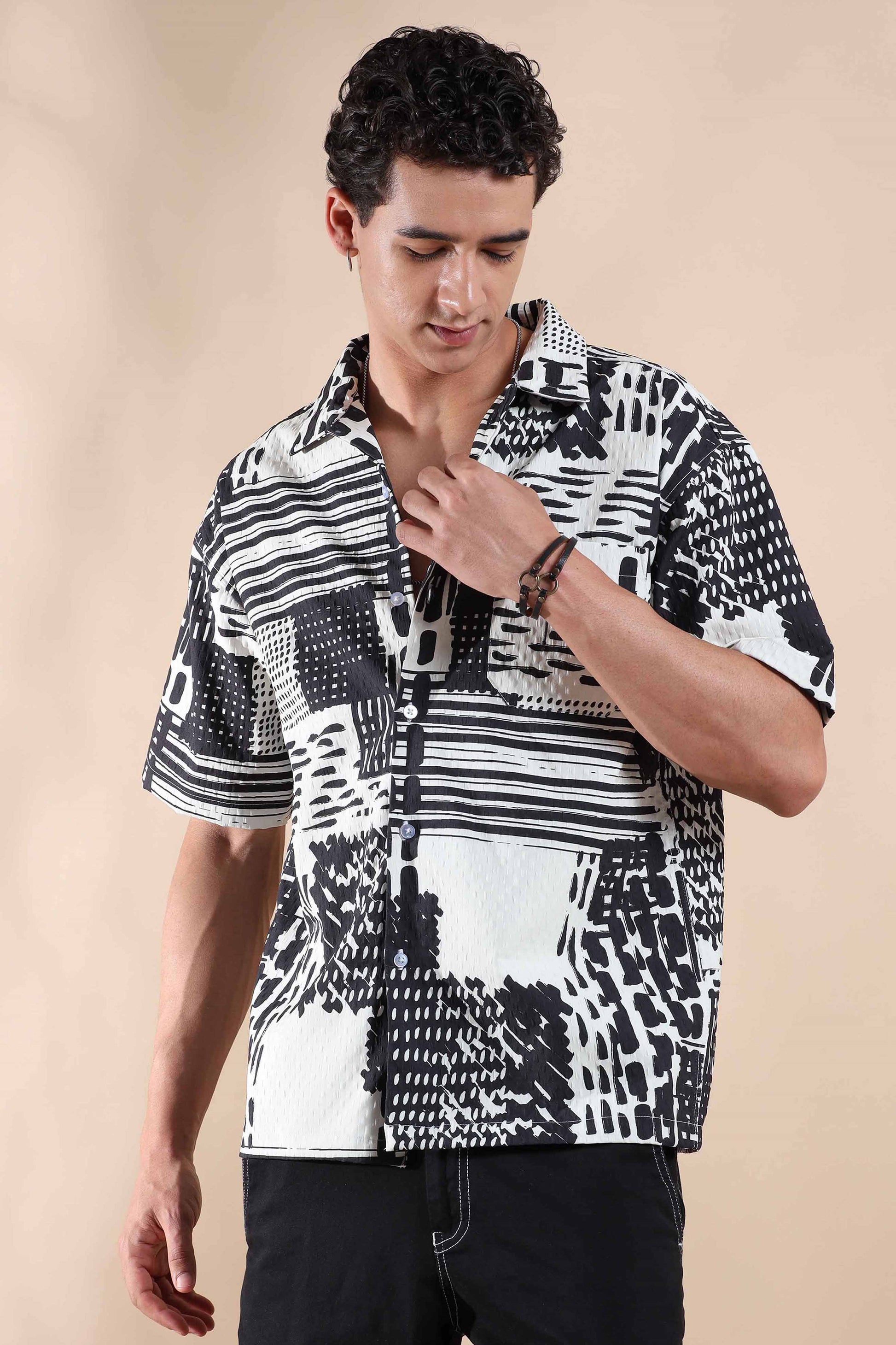 Black and White Digiart Imported Baggy Shirts Mens