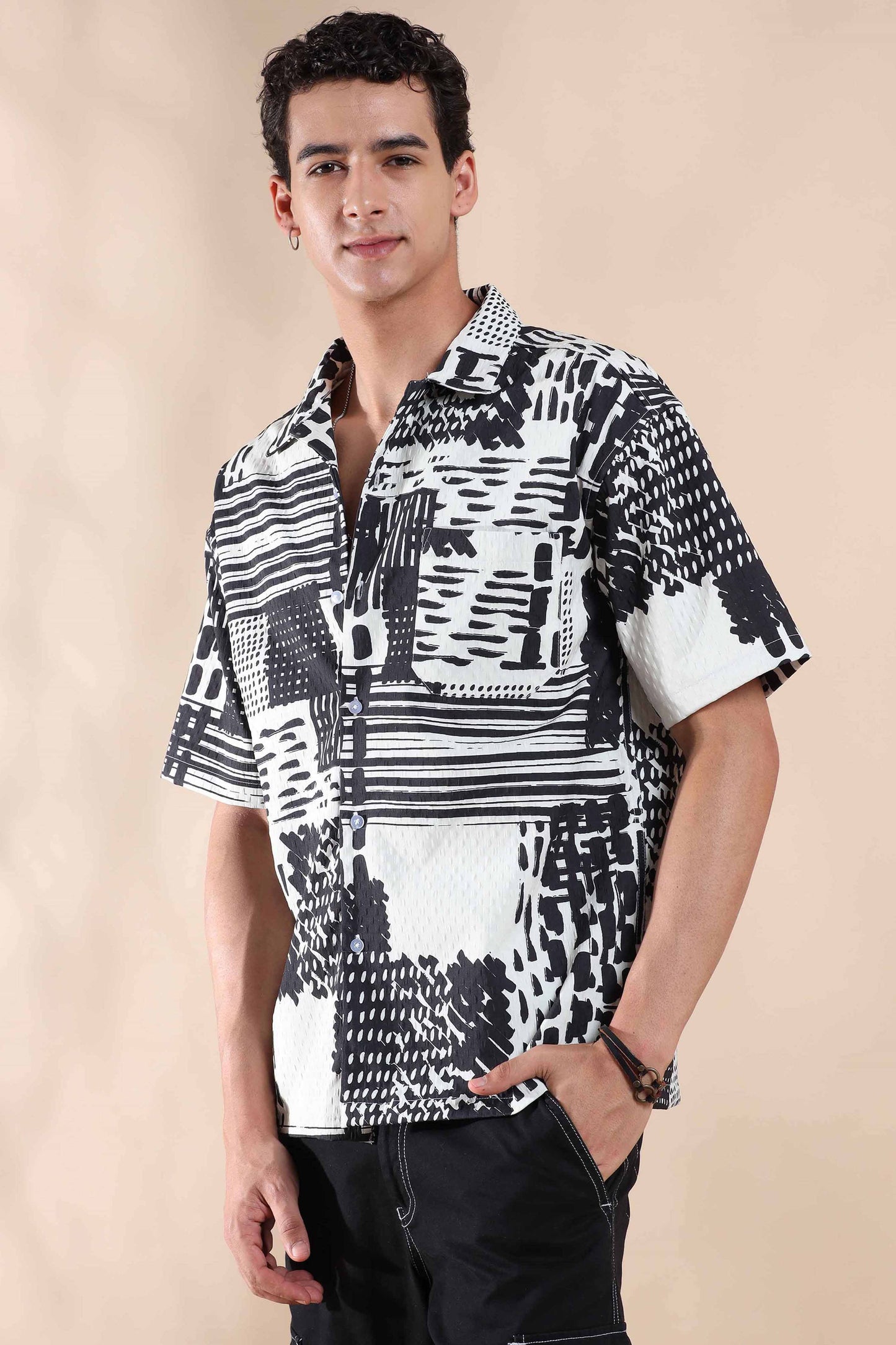 Black and White Digiart Imported Baggy Shirts Mens