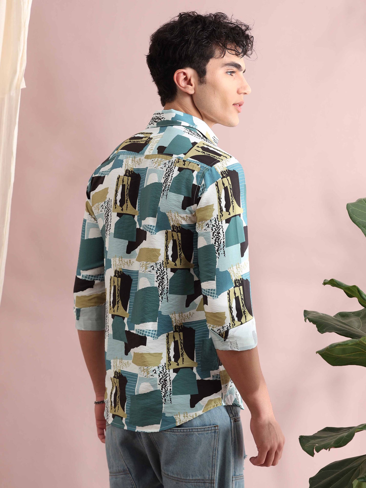 Santiago Teal Green Patches Printed Shirt