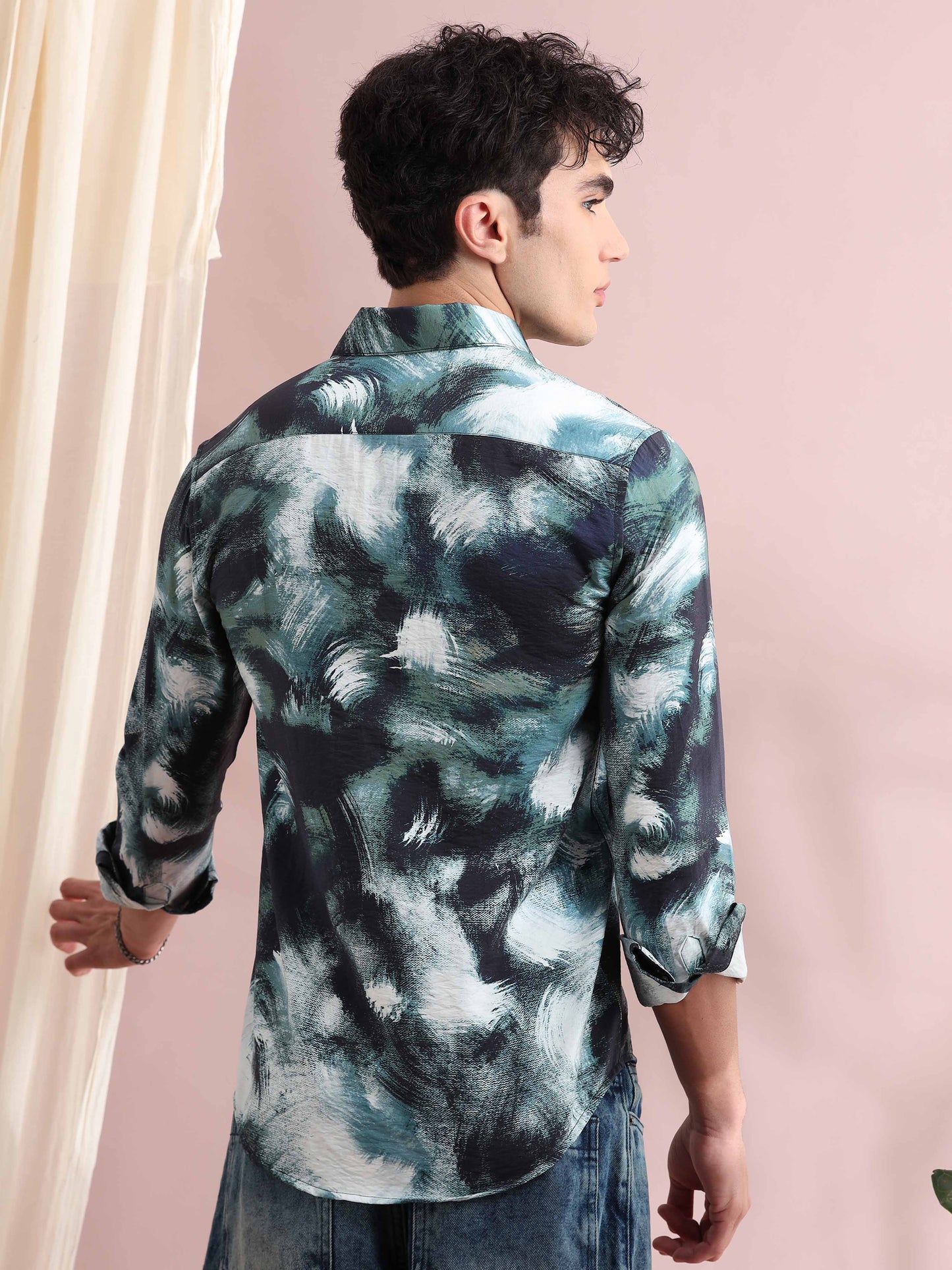 Santiago Teal Blue Printed Shirt