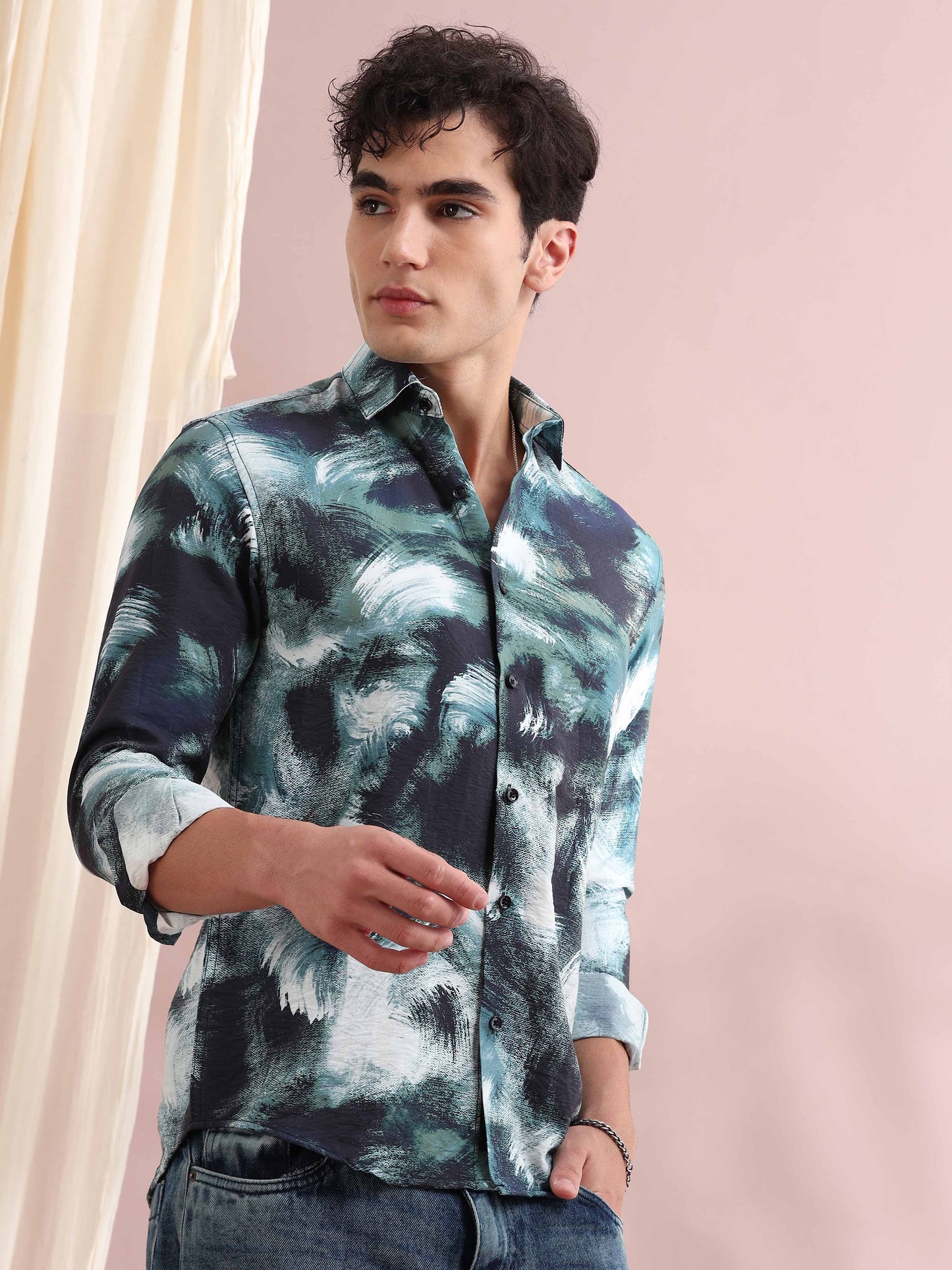 Santiago Teal Blue Printed Shirt