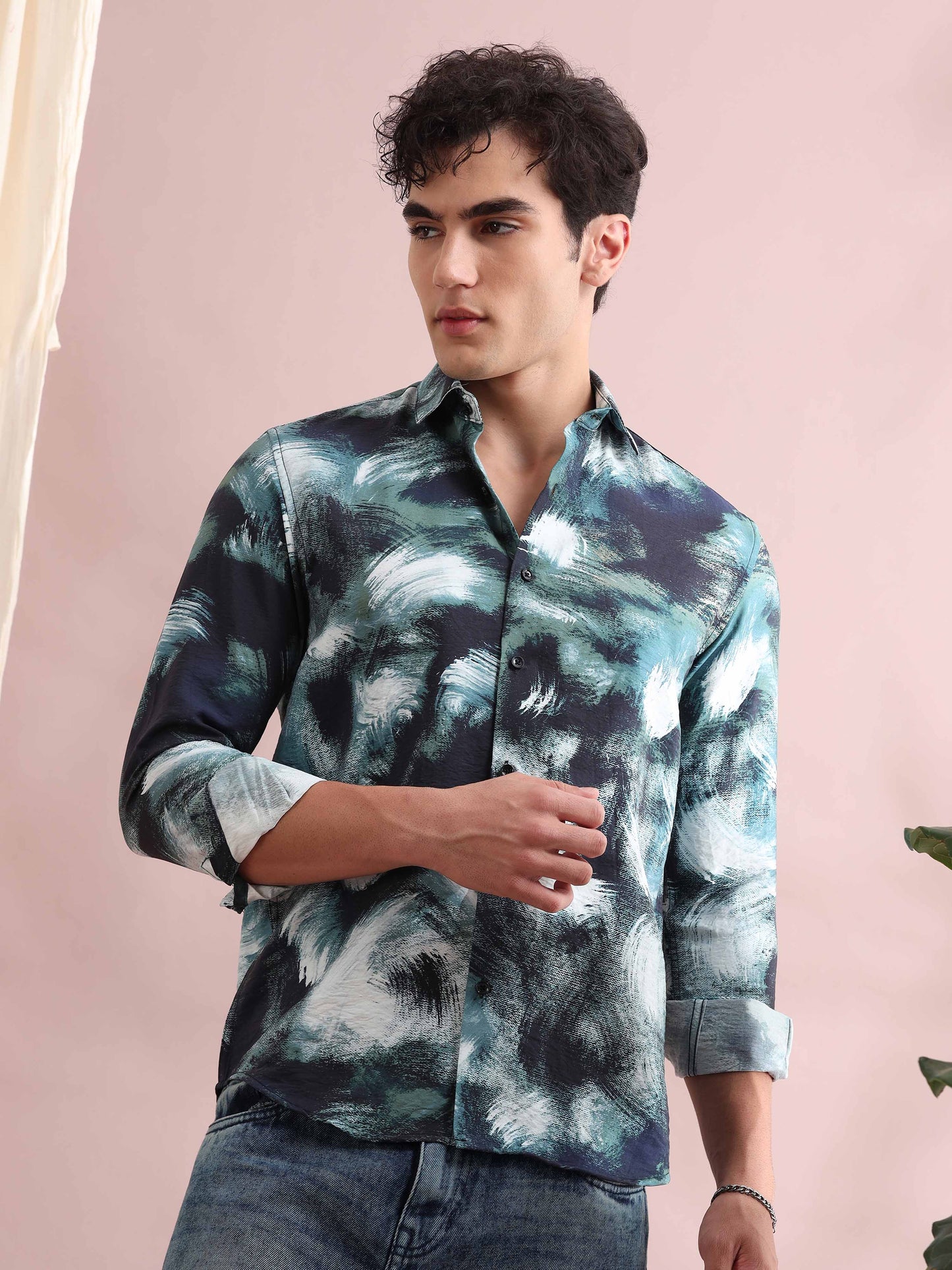 Santiago Teal Blue Printed Shirt