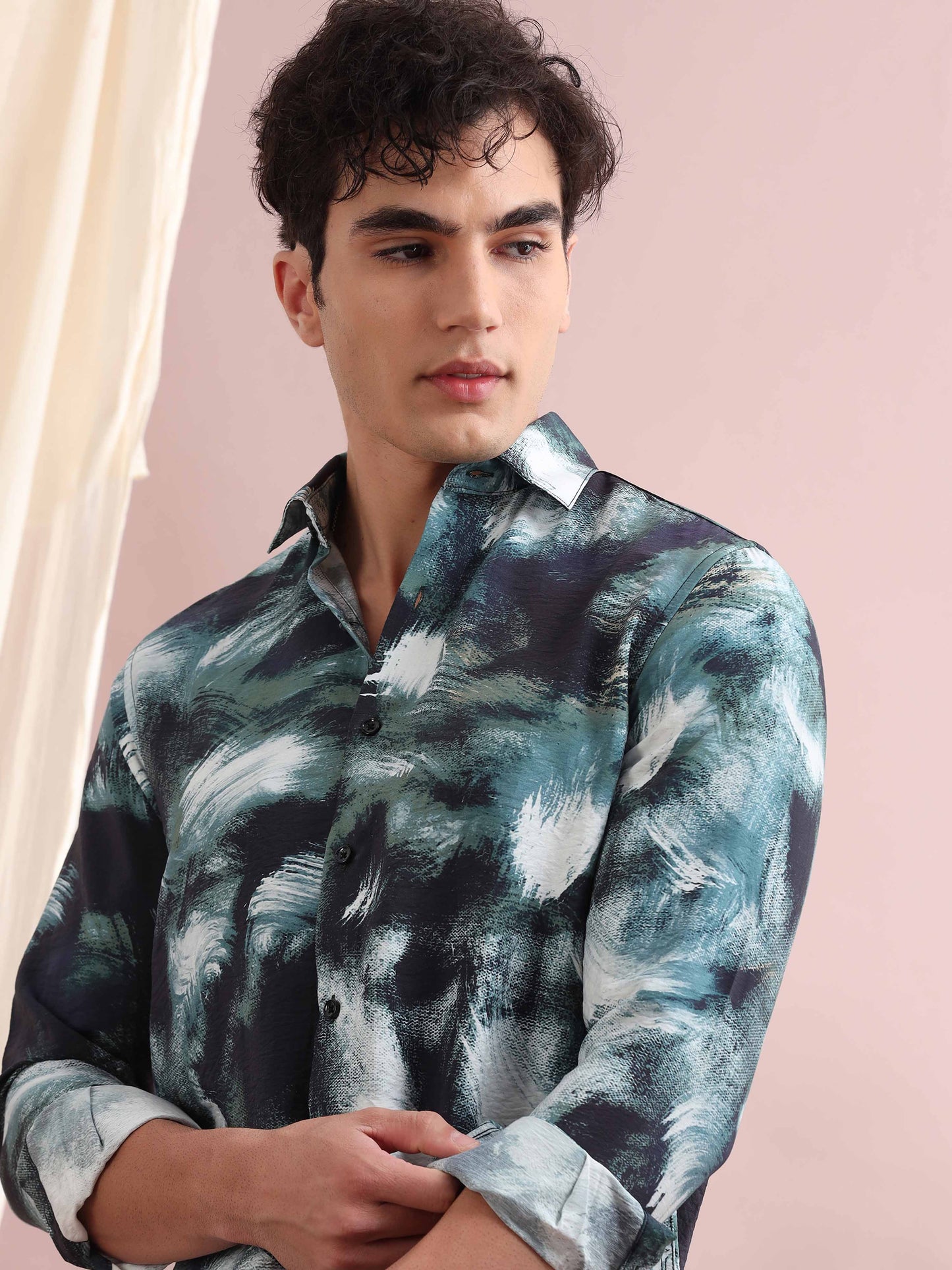 Santiago Teal Blue Printed Shirt