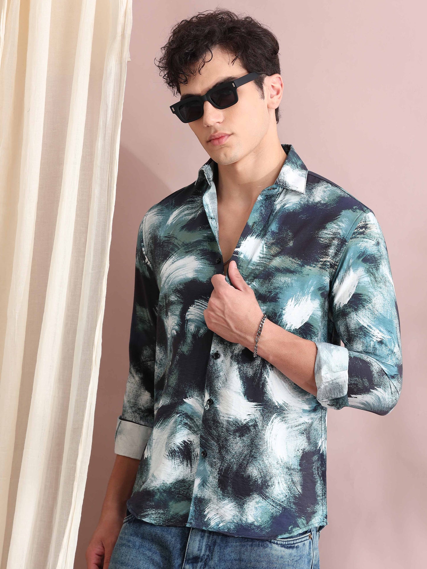 Santiago Teal Blue Printed Shirt