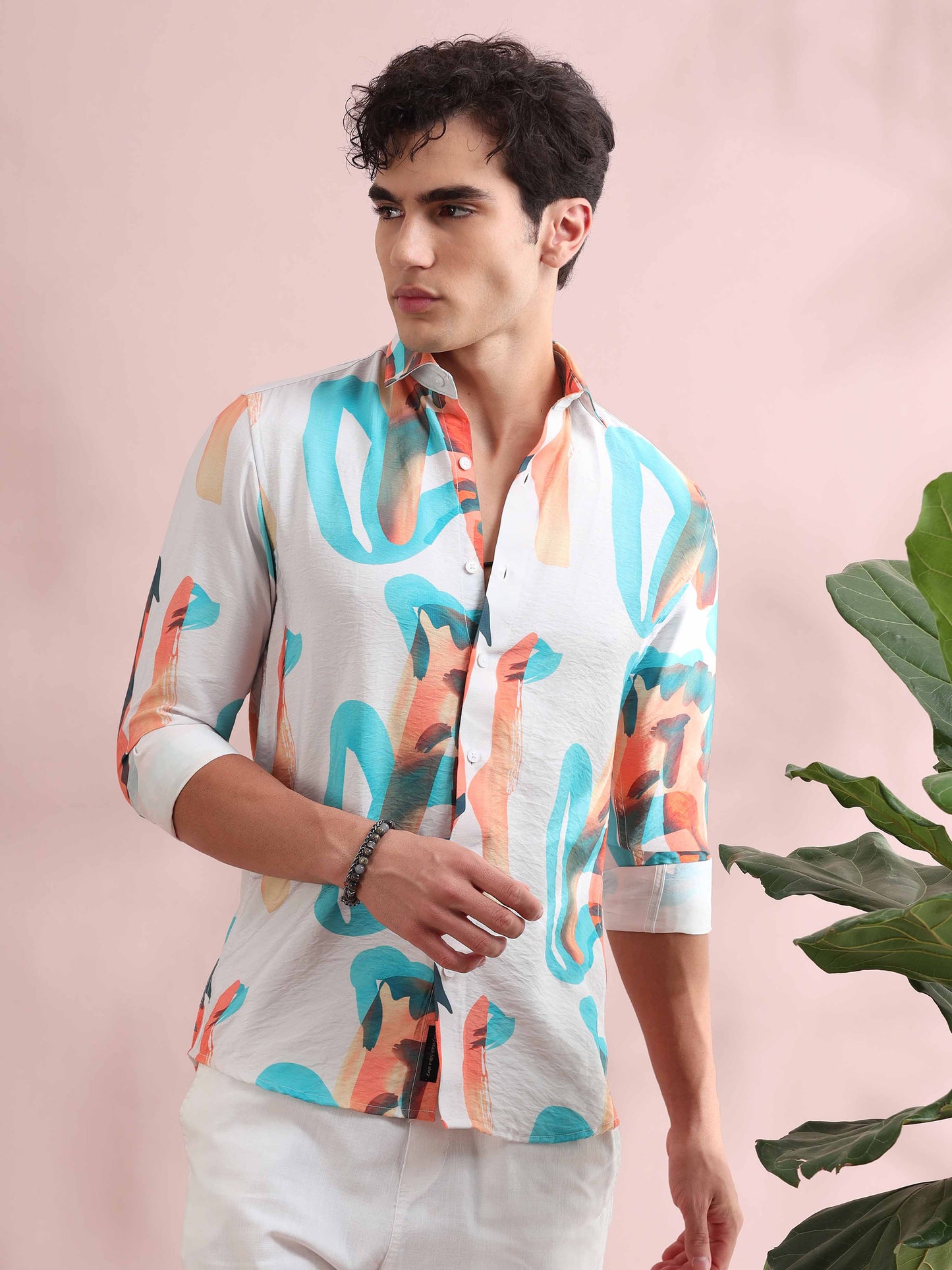 Santiago White Abstract Printed Shirt