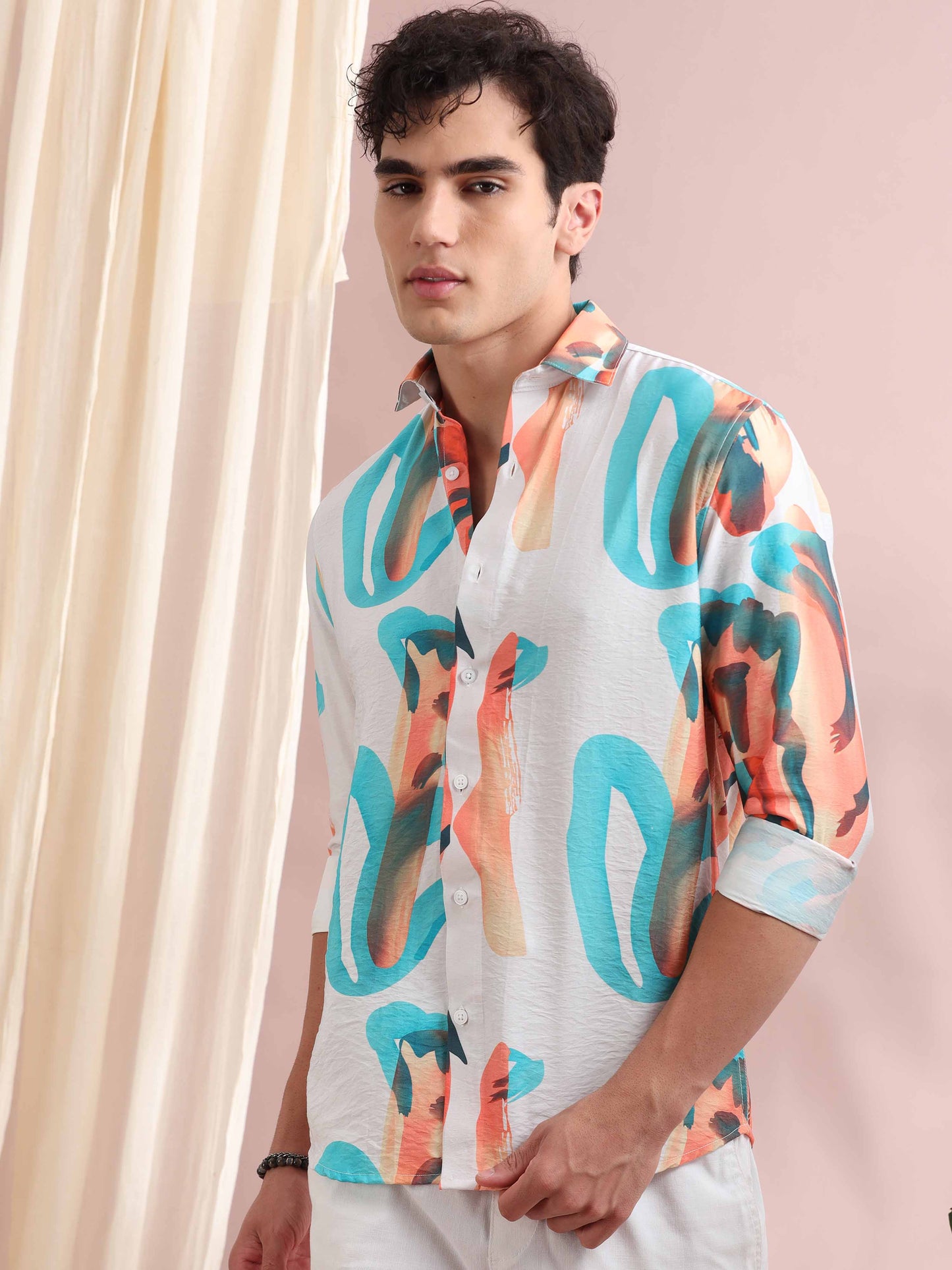 Santiago White Abstract Printed Shirt