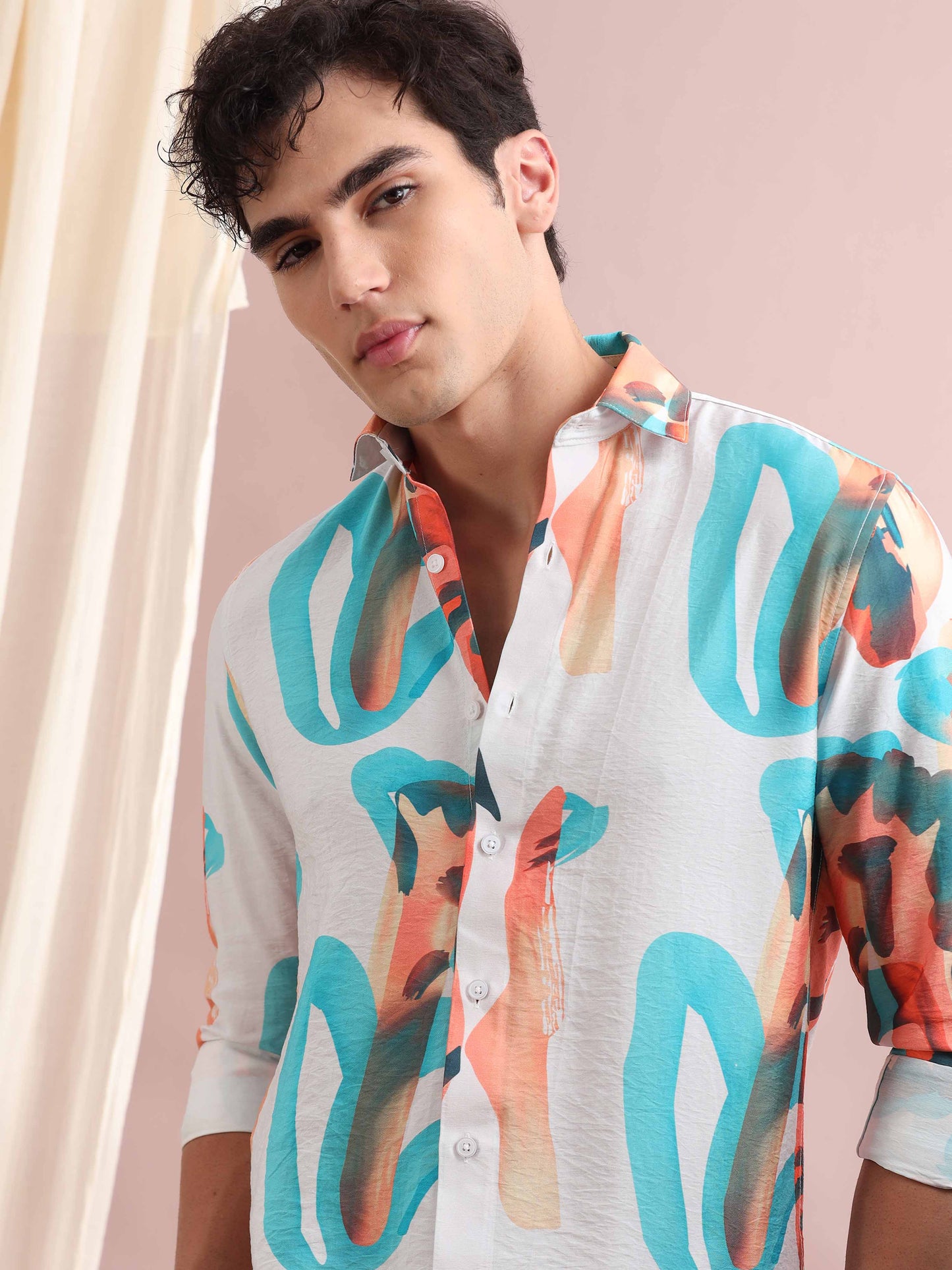 Santiago White Abstract Printed Shirt