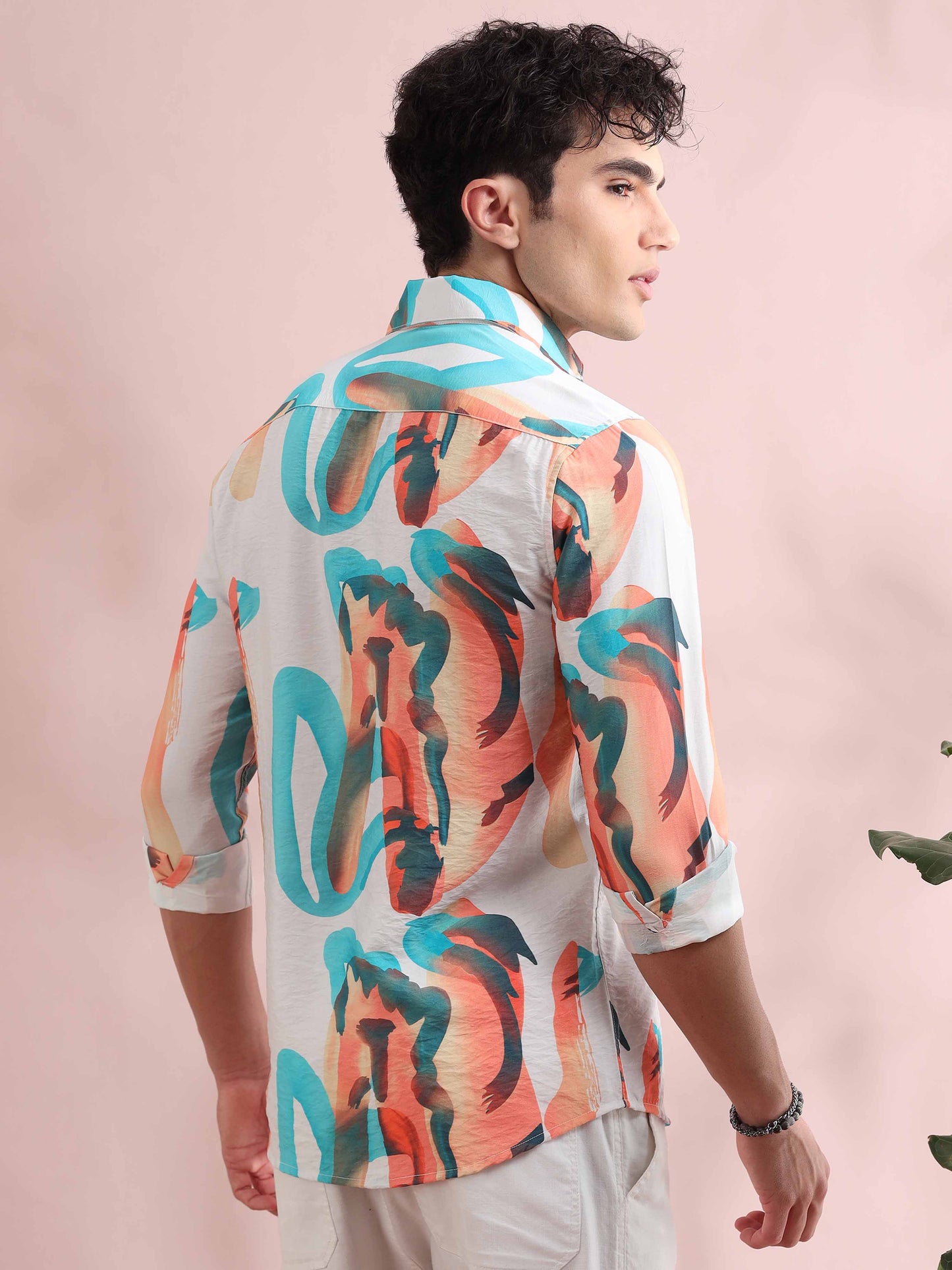 Santiago White Abstract Printed Shirt