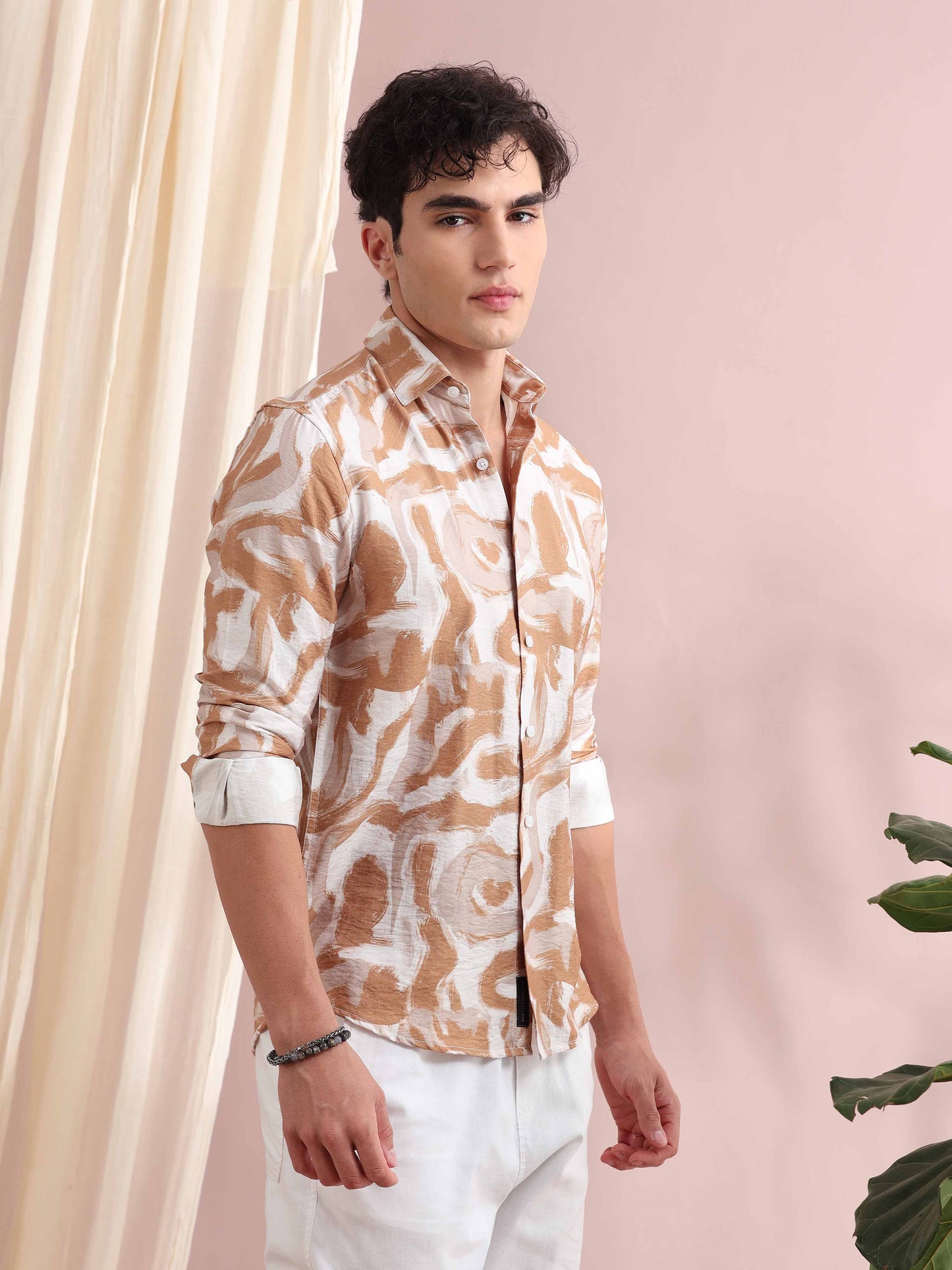 Santiago Pale Taupe Ocean Printed Shirt