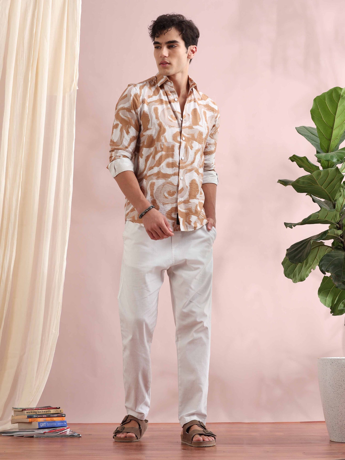 Santiago Pale Taupe Ocean Printed Shirt