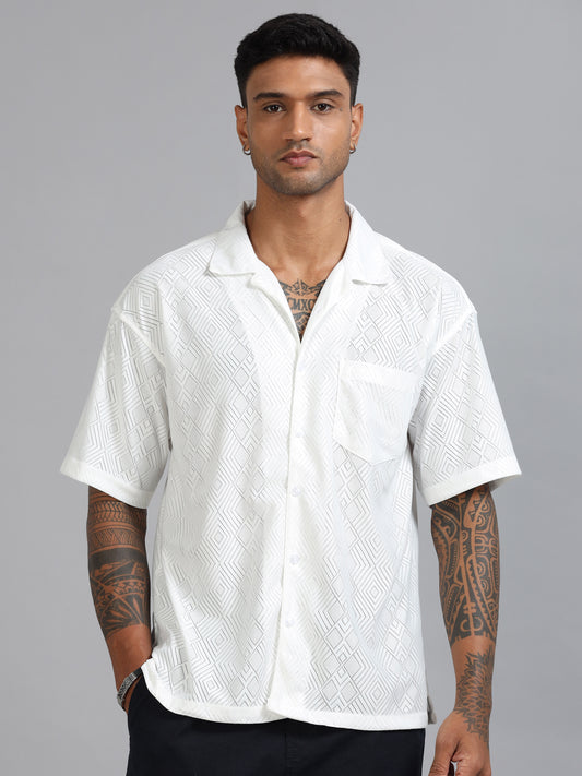 Jack Luster White Oversized Solid Shirt