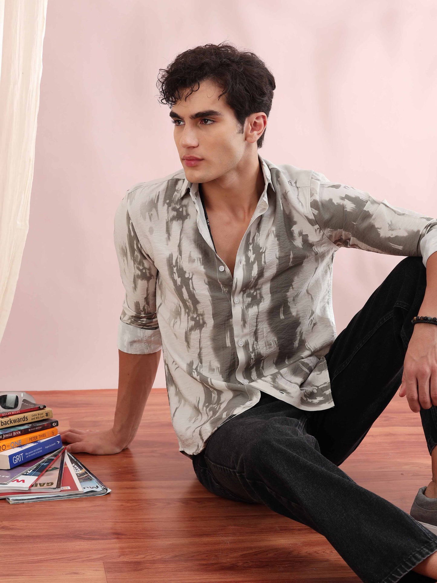 Santiago Resene Foggy Grey Printed Shirt