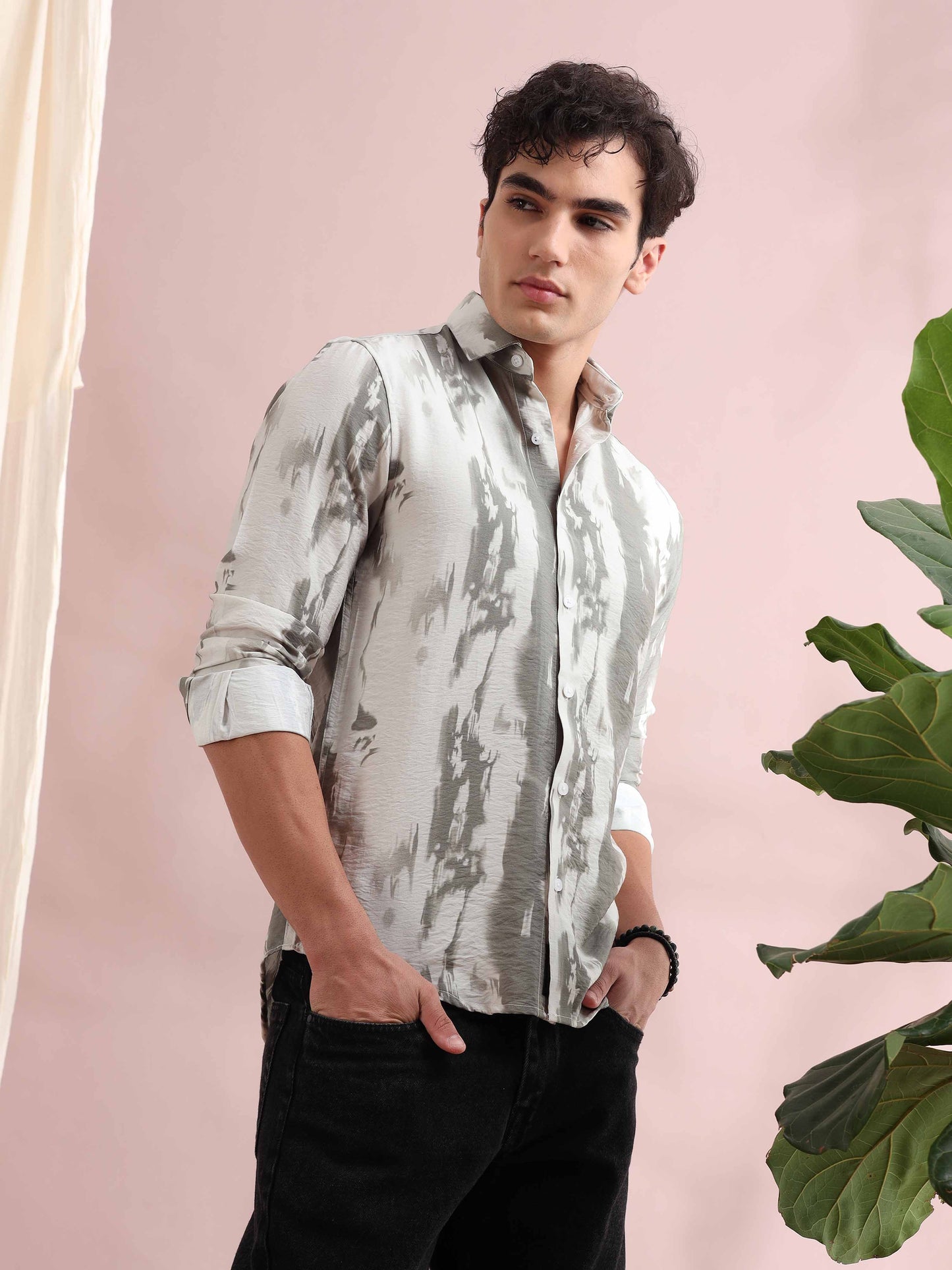 Santiago Resene Foggy Grey Printed Shirt