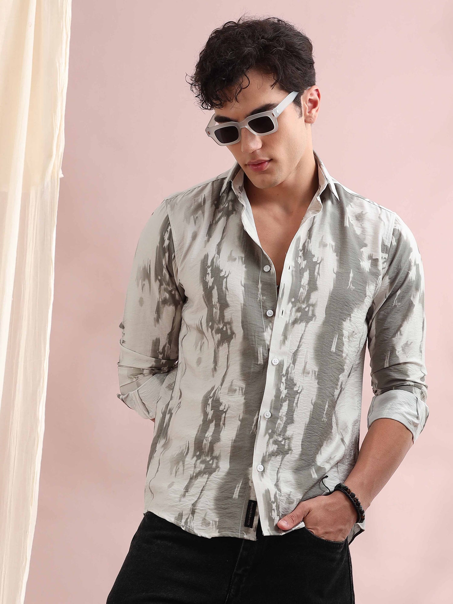 Santiago Resene Foggy Grey Printed Shirt