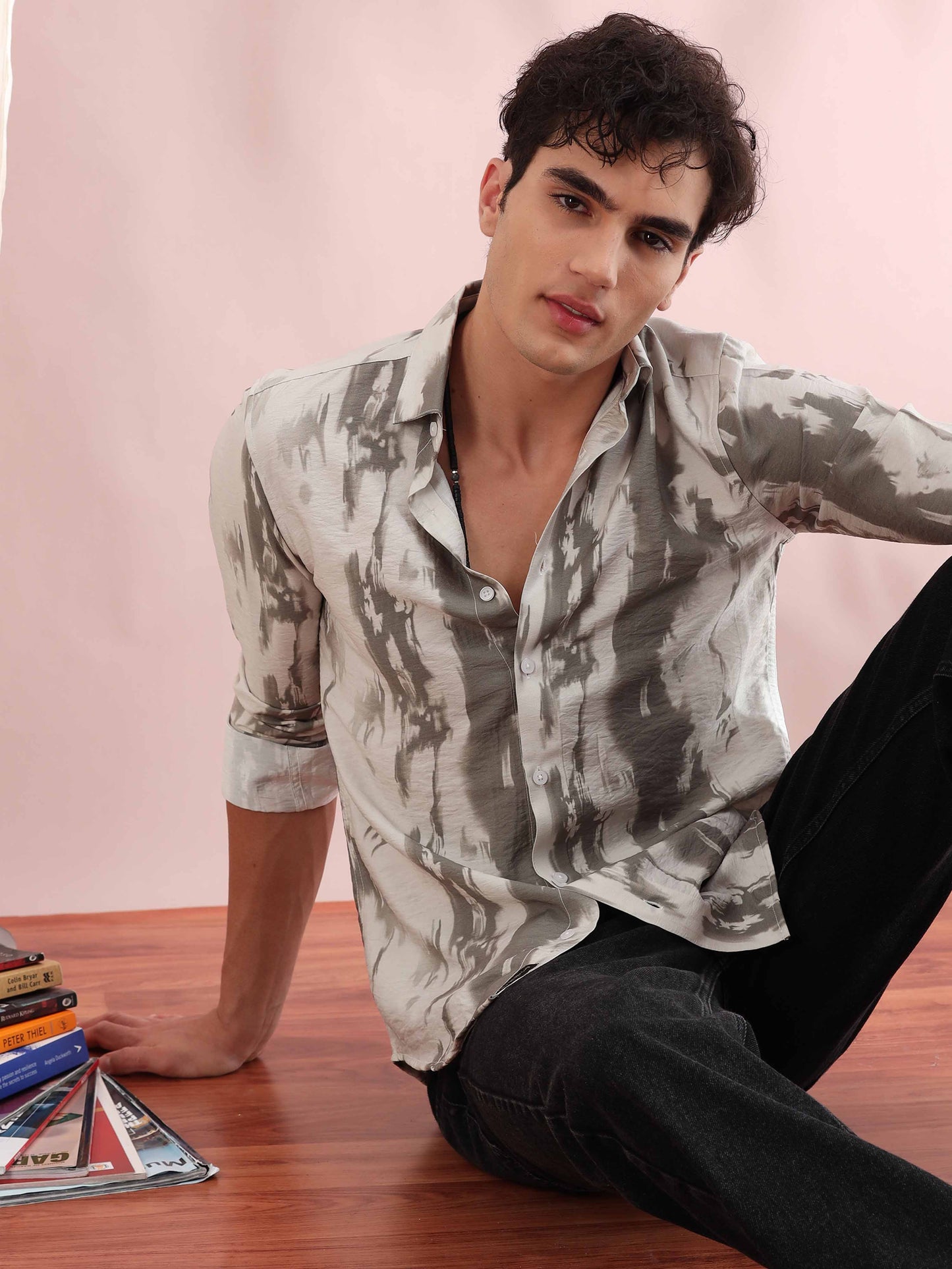 Santiago Resene Foggy Grey Printed Shirt